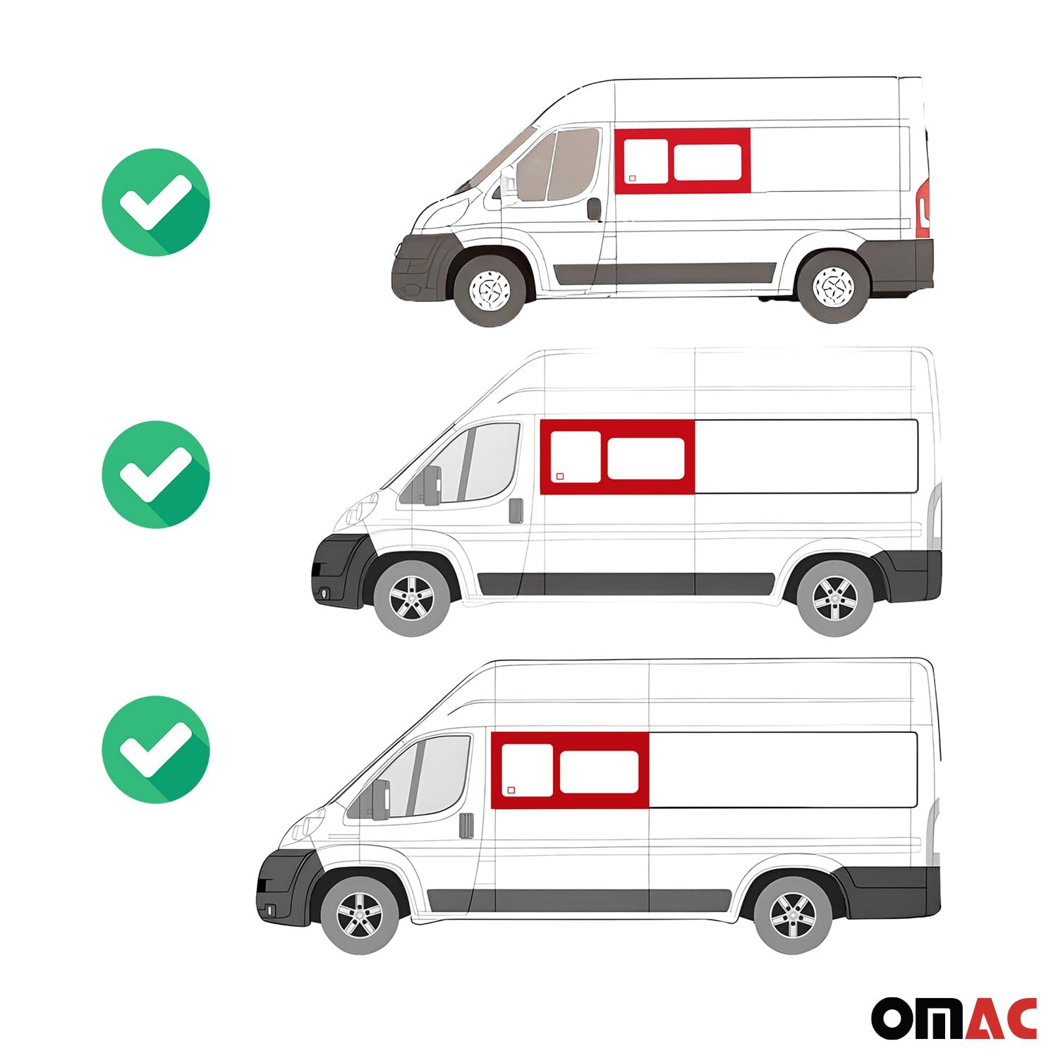 Omac Sliding Window Glass For Ram Promaster 2014-2024 Front Left Side L2 L3 L4 Black