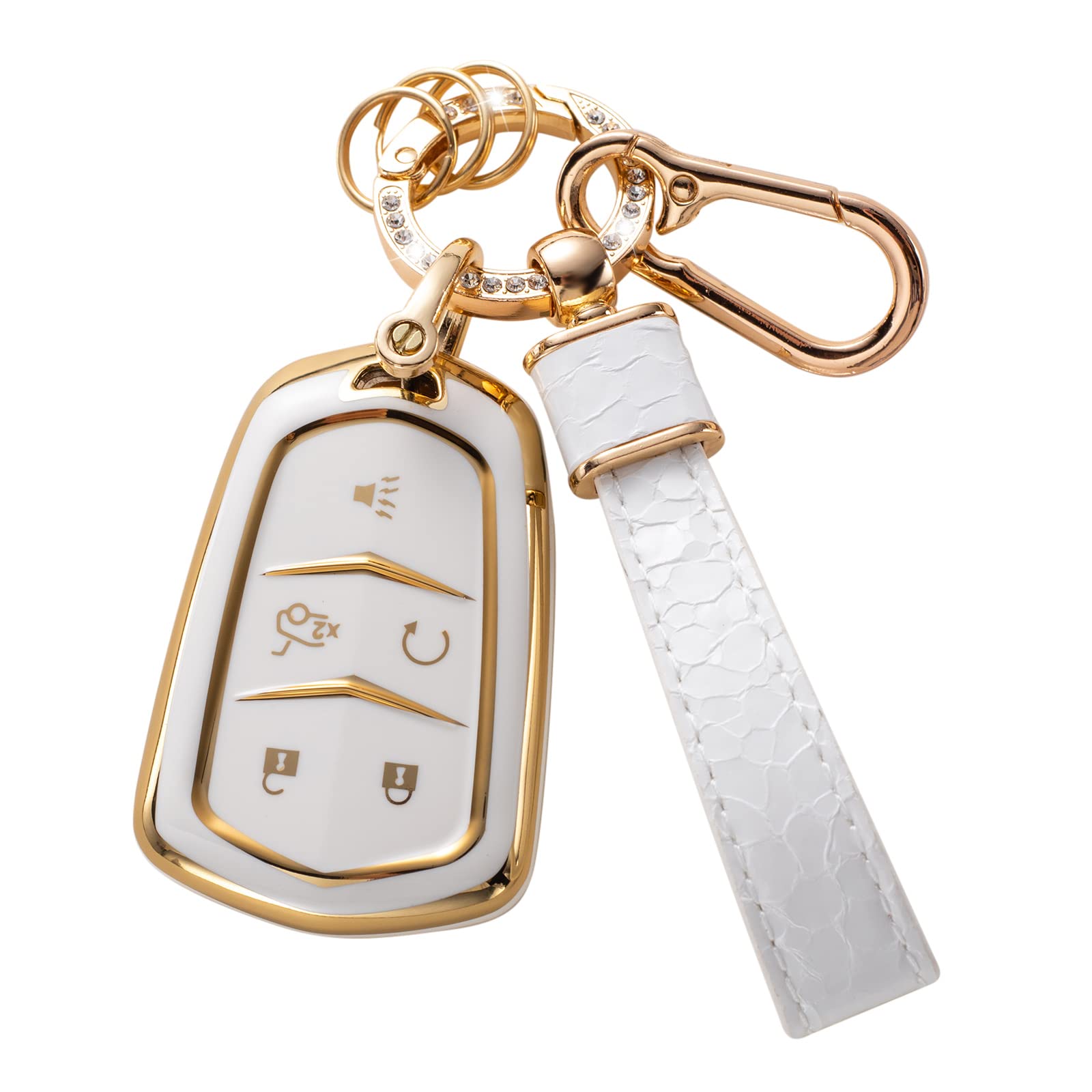 Cacarlike For Cadillac Key Fob Cover With Cadillac Keychain, Car Key Fob Case Compatible With Cadillac Escalade Cts Srx Xt5 Ats