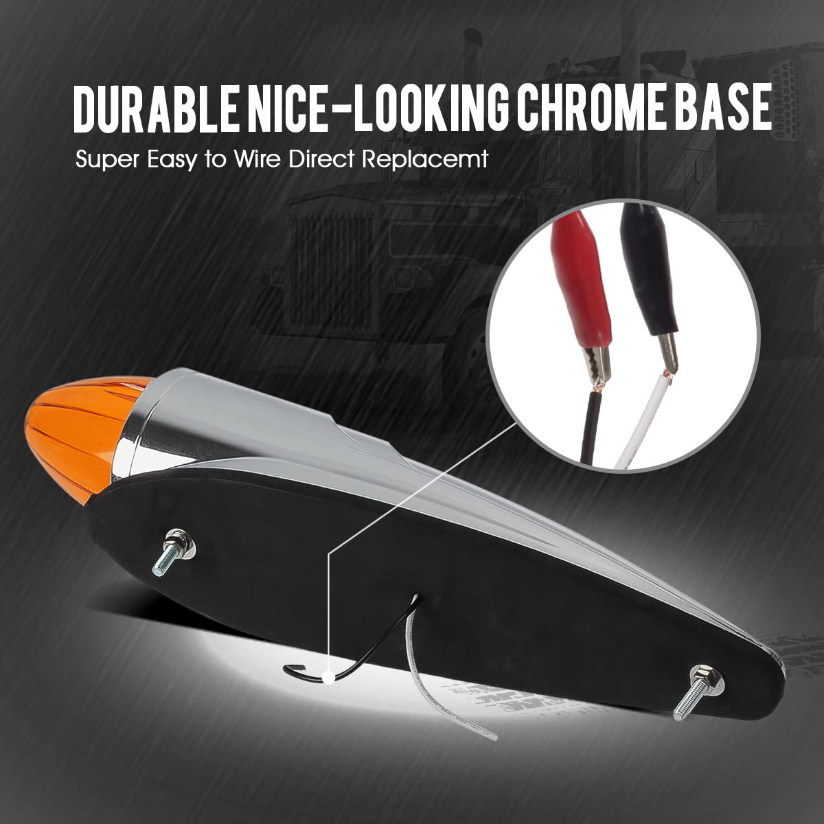 Partsam 5Pcs 17 Led Amber Torpedo Cab Marker Roof Running Top Lights Assembly Super Bright Chrome Heavy Duty Trucks Replacement