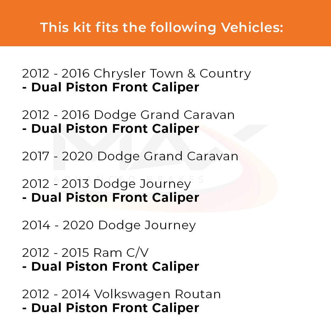 Max Advanced Brakes Rear Brake Kit For 2012-2020 Dodge Grand Caravan Chrysler Town & Country W/Dual Piston Fr Caliper Replacement Geomet Coated Oe Disc Brake Rotors And Ceramic Brake Pads