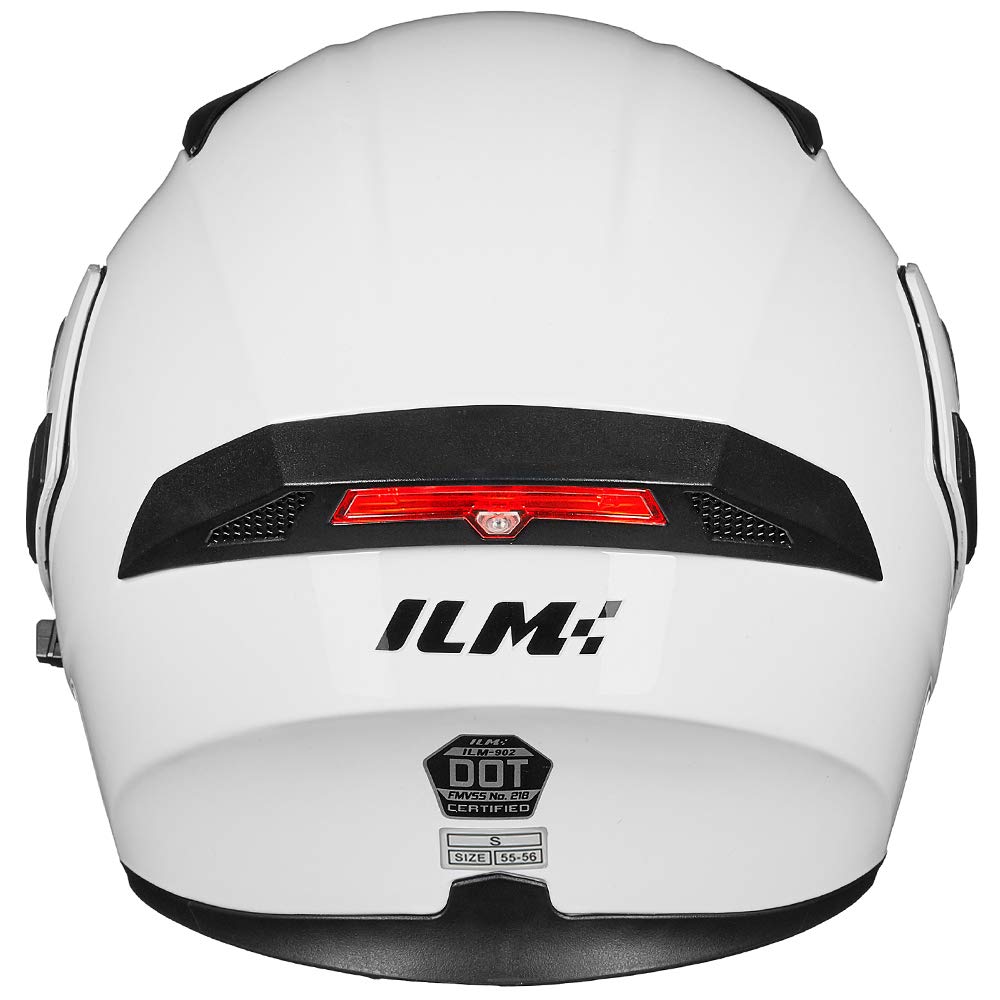 Ilm Motorcycle Dual Visor Flip Up Modular Full Face Helmet Dot Led Light Model 902L (S, White - Led)