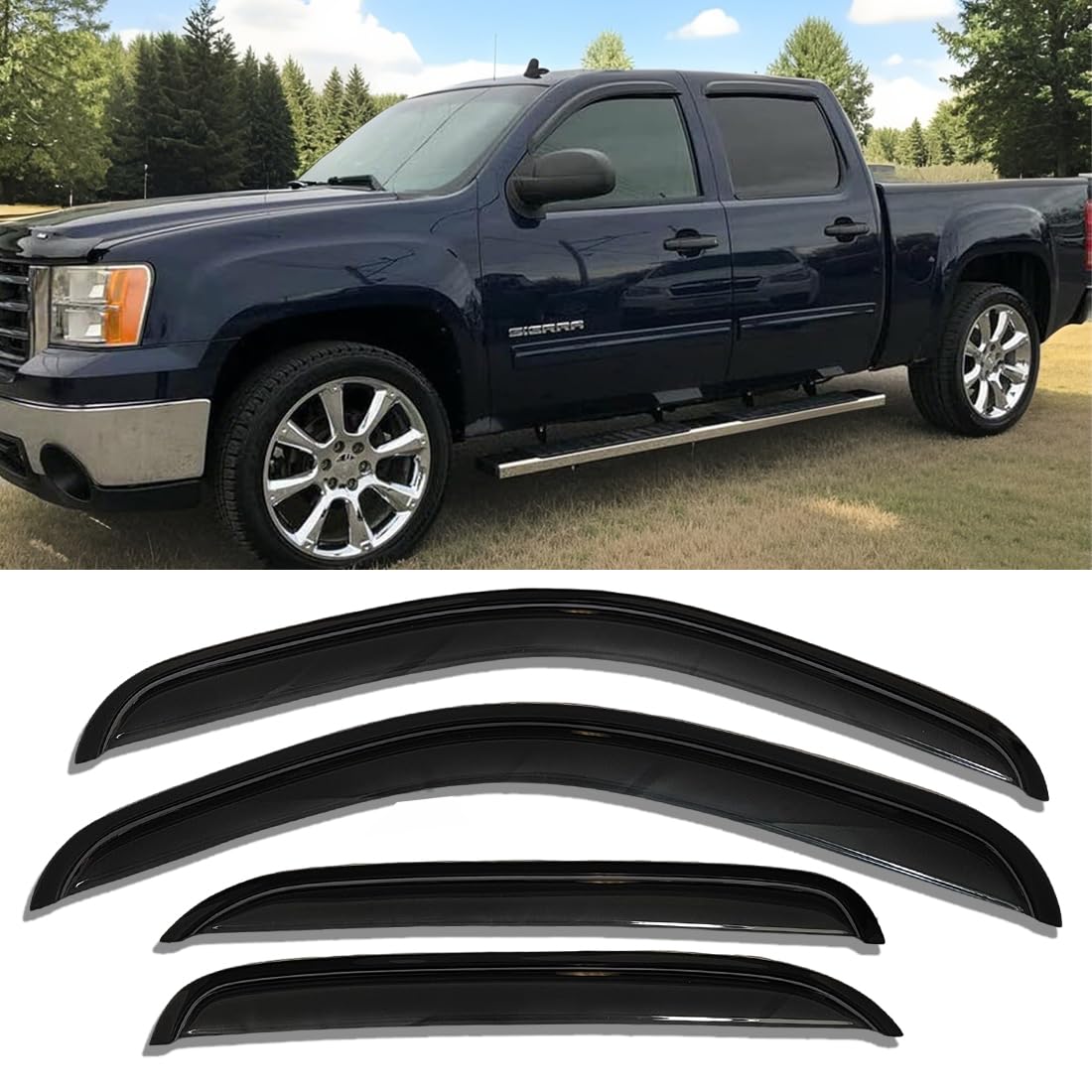 Side Window Visors Rain Guards For 2007-2014 Chevy Silverado/Gmc Sierra 1500 2500Hd 3500Hd Crew Cab/Avalanche/Suburban/Yukon Xl