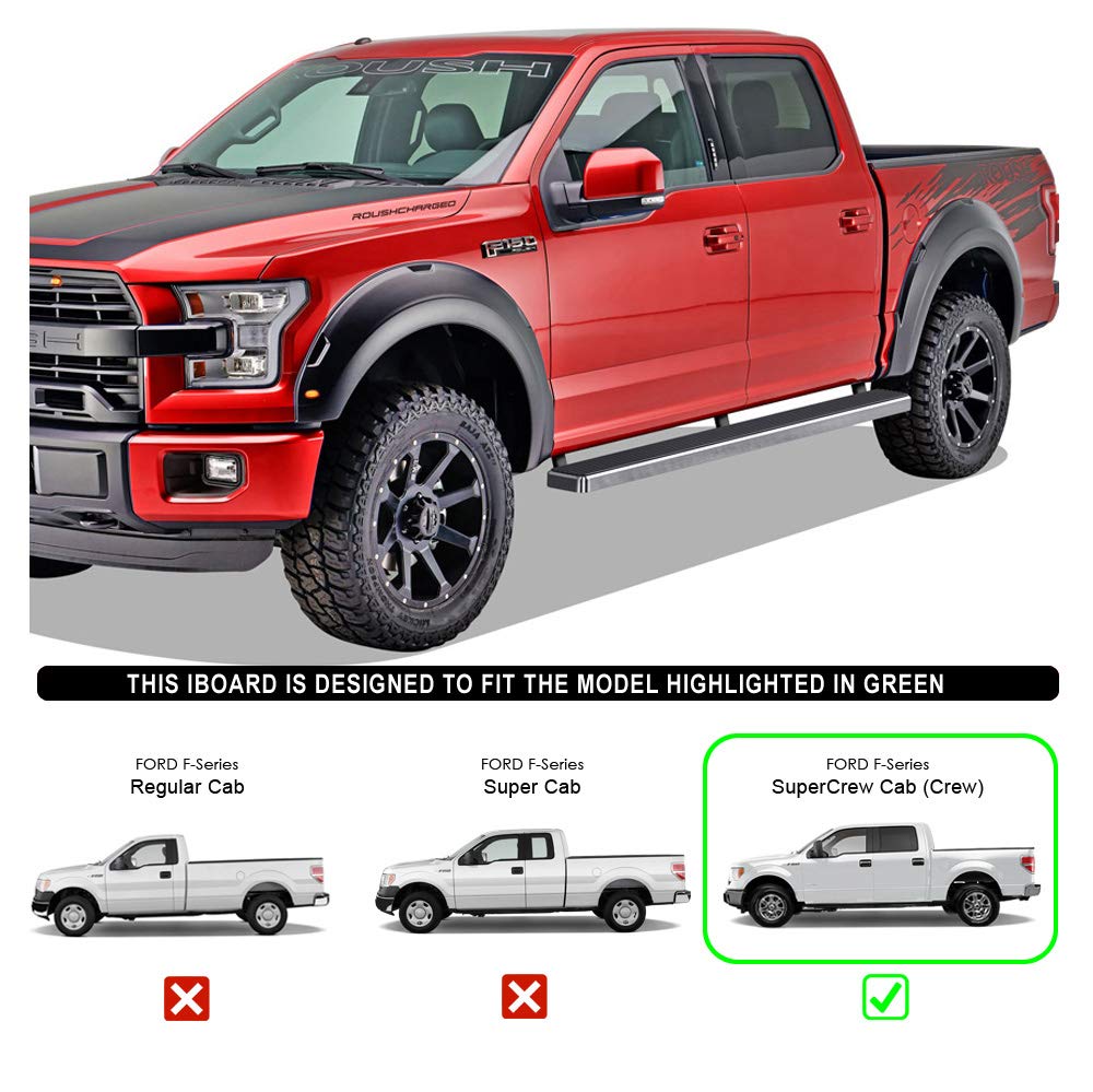 Aps (304 Stainless Steel Polished Silver 5-Inch) Running Boards Nerf Bar Compatible With Ford F150 2015-2025 Supercrew Cab & F150 Lightning 2022-2025 & F-250 F-350 Super Duty 2017-2025 Crew Cab