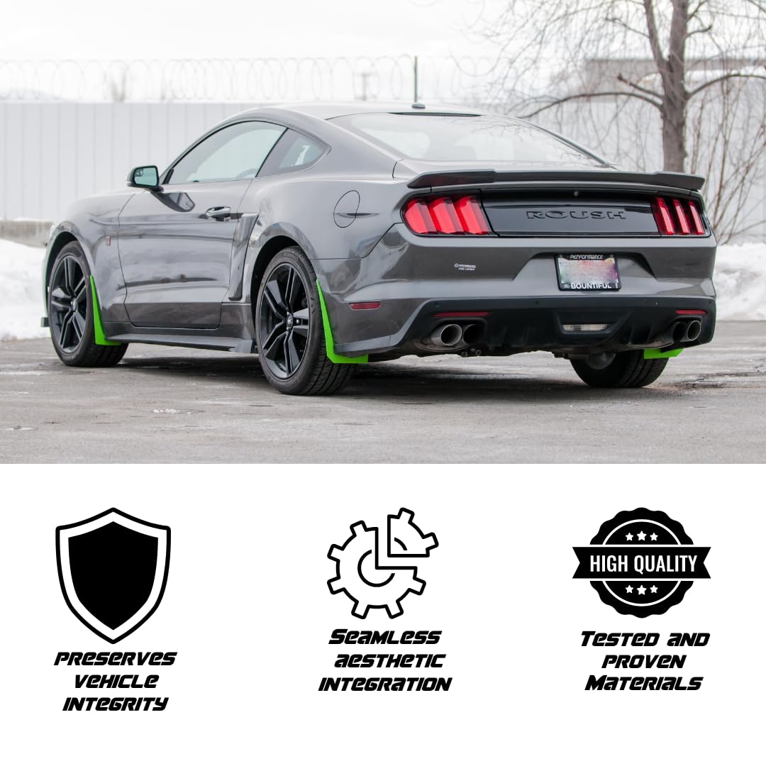 RokBlokz Splash Guards for 2015-2019 Compatible with Ford Mustang - Rock Guards Fit V6 - Ecoboost - and GT Models (Not GT350/500) (Black, Set of 4 - Front and Rear)