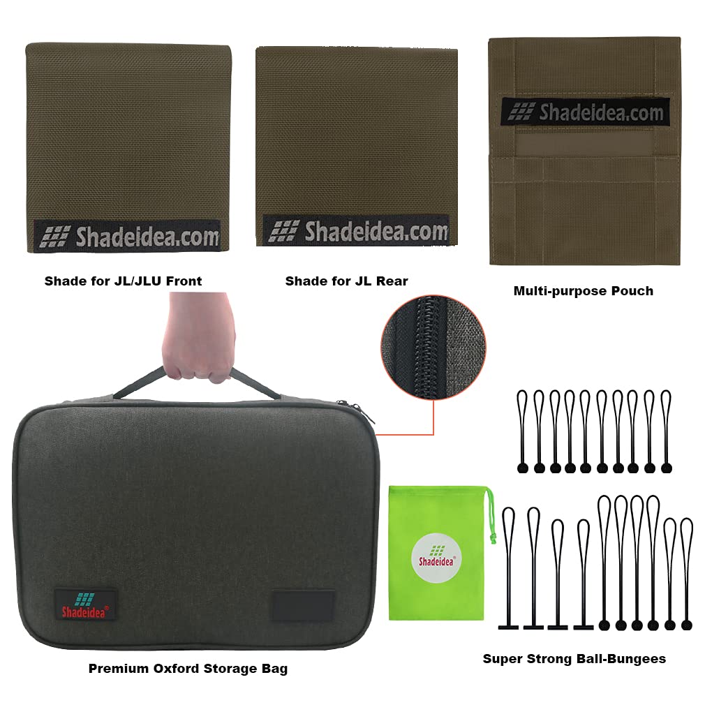 Shadeidea Jl Sun Shade Top For Jeep Wrangler 2 Door Top Sunshade (2018-2023), Front & Rear - Tank Green Mesh Screen Wrangler Sof