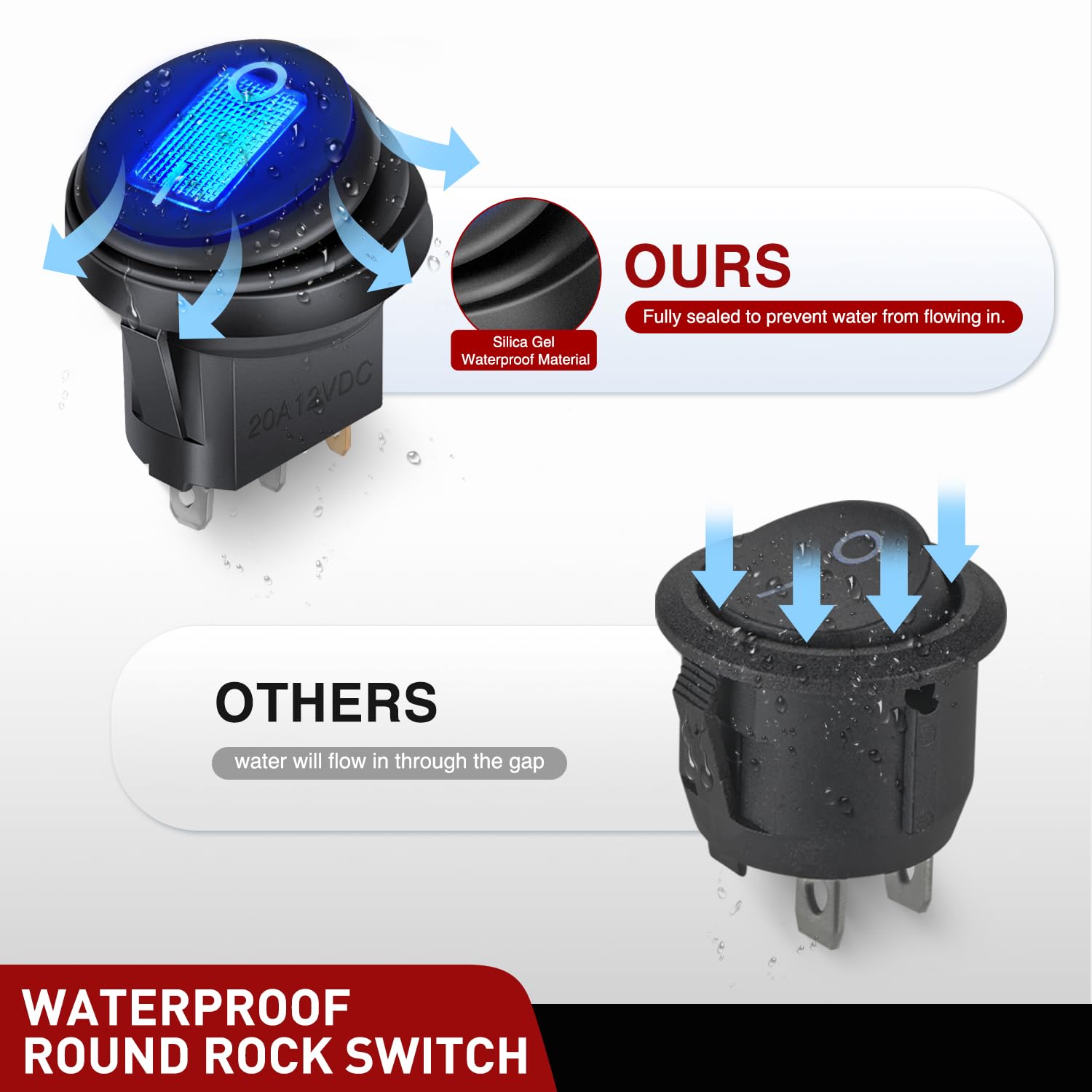 Nilight 5Pcs Waterproof Round Rocker Toggle Blue Led Switch 12V 20A 3 Pin On Off Spst For Car Truck Boat Marine Automotive Rv Wi