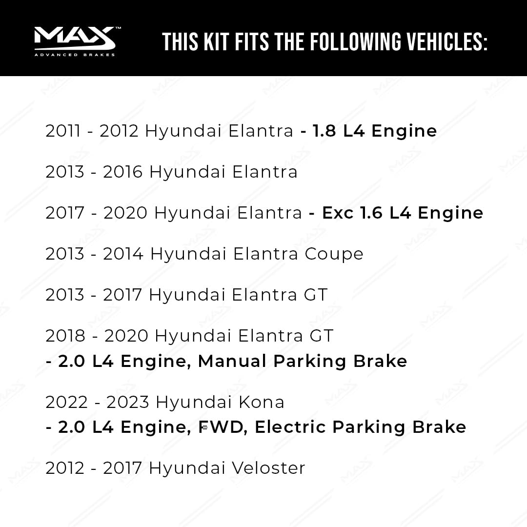 Max Advanced Brakes Rear Brake Kit Compatible With 2011-2023 Hyundai Elantra Veloster Venue Compatible With Kia Forte Replacement Geomet Coated Oe Disc Brake Rotors And Ceramic Brake Pads