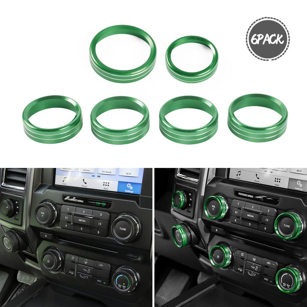 Keptrim For F150 Air Conditioner Switch & Trailer & 4Wd & Vol Knob Button Trim For Ford F150 Xlt 2016 2017 2018 2019, Green Alum