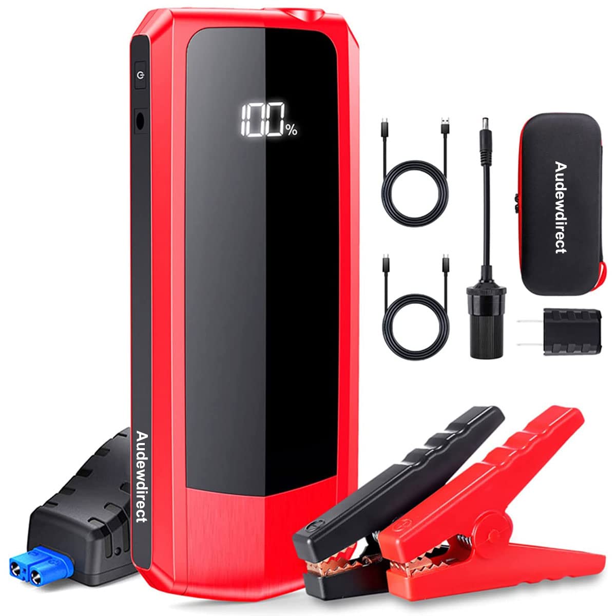 Car Jump Starter 3000A Peak 20000mAh (Start 9L Gas Engine or up to 7L Diesel Engine) Battery Charger Automotive, 12V Car Jumper, Power Bank Power Pack with Quick Charge Type-C Ports, Red