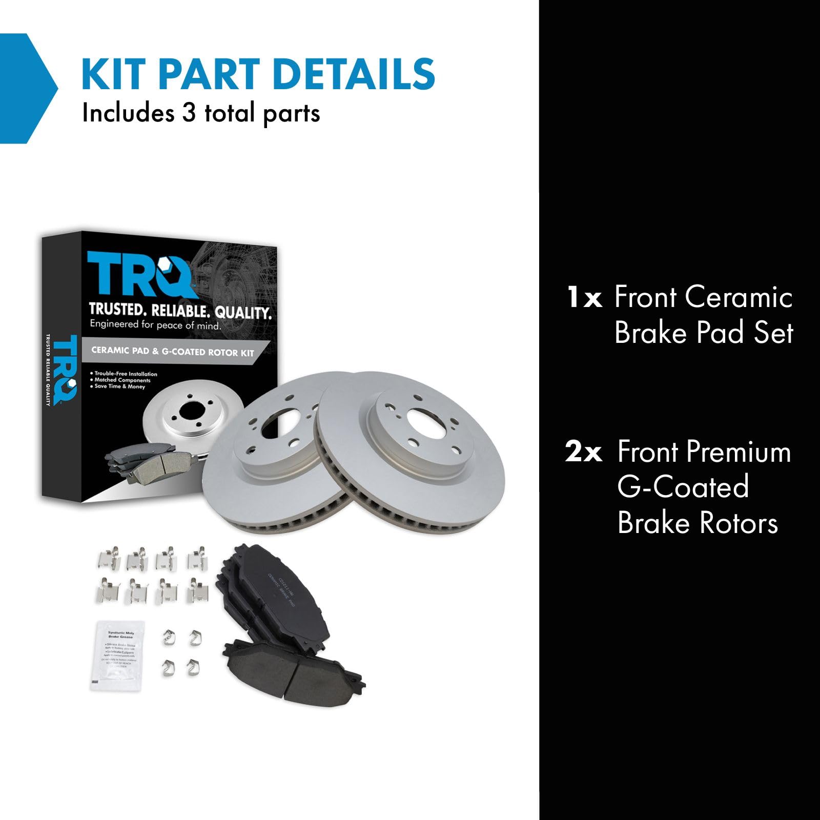 Trq Front Ceramic Brake Pad Set & Coated Rotor Pair Set Compatible With Tc Matrix Rav4 Vibe