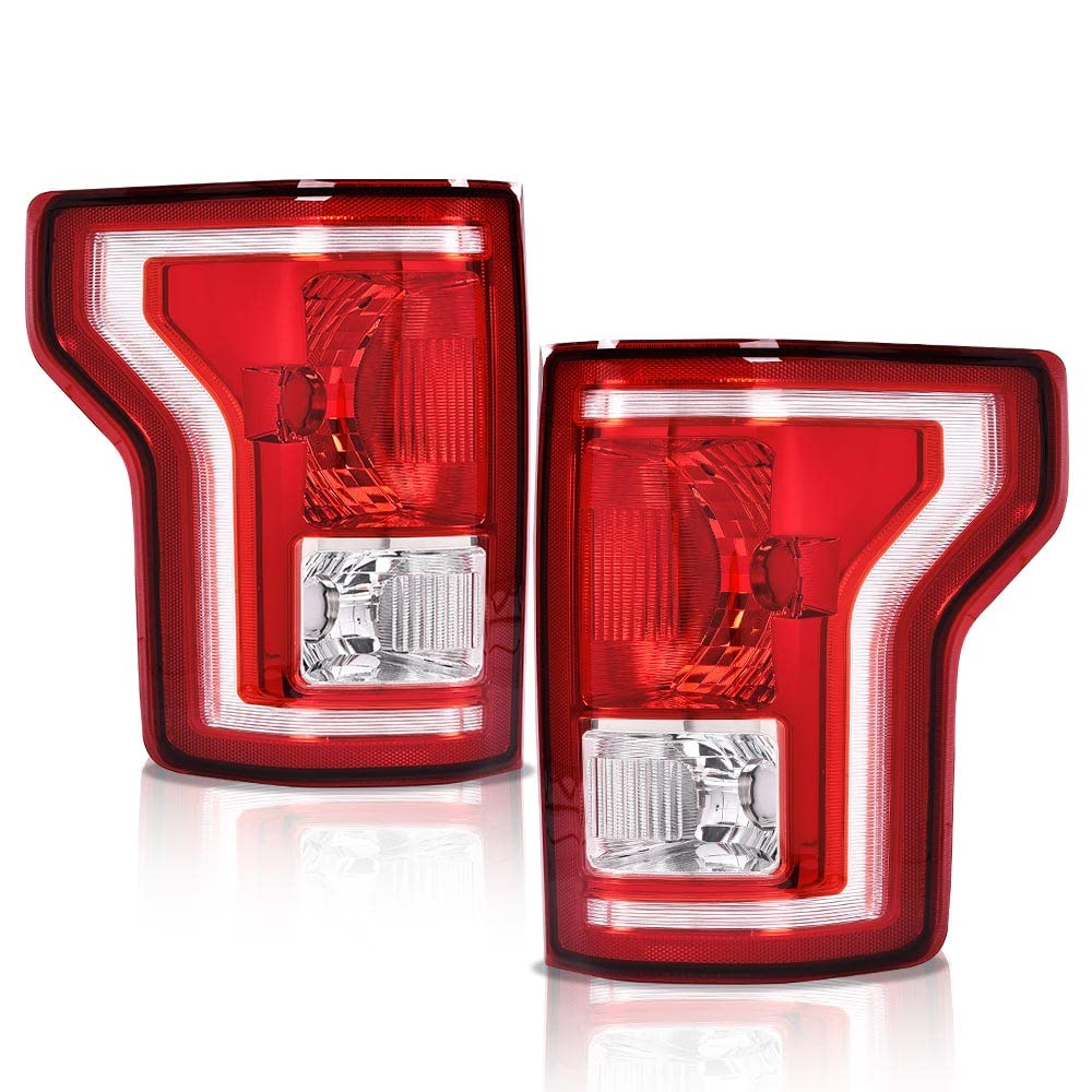 Pit66 Tail Lights Compatible With Ford F150 2015-2017 (Submodel: Lariat, Xl, Xlt) Red Lens Rear Lights Brake Lamps Drive & Passe