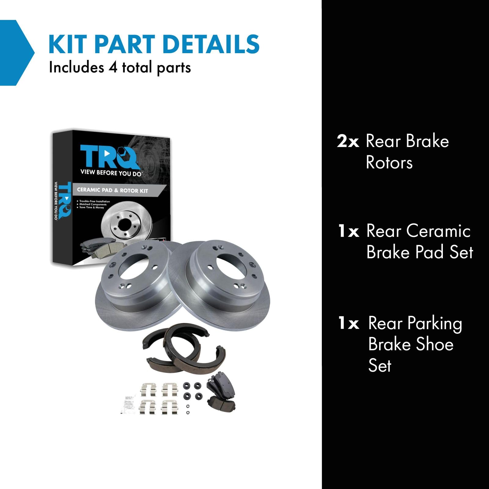 Trq Rear Brake Pad & Rotor Kit Brake Pads Brake Rotor Parking Brake Shoe Set Ceramic Compatible With 2011-2016 Kia Sportage
