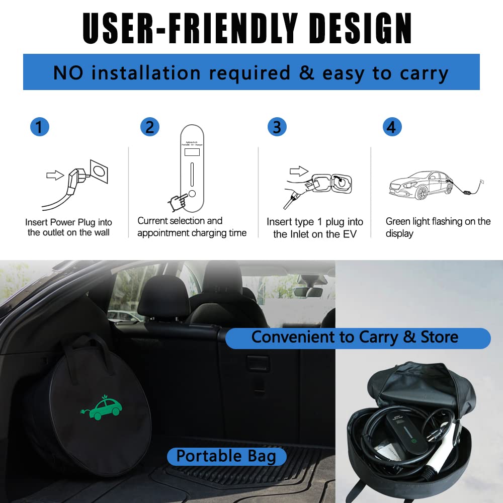 AplysiaTech Level 2 EV Charger, 13/16/24/32/40A Adjustable Plug-in Electric Car Charging Station,Portable EV Charger with 21FT C