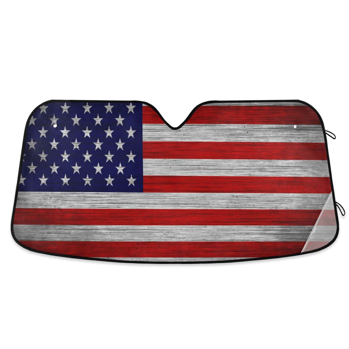 Windshield Sun Shade American Flag Chic Wood Texture Ram Front Window Block UV Shades Visor Reflective Retractable for Car SUV T