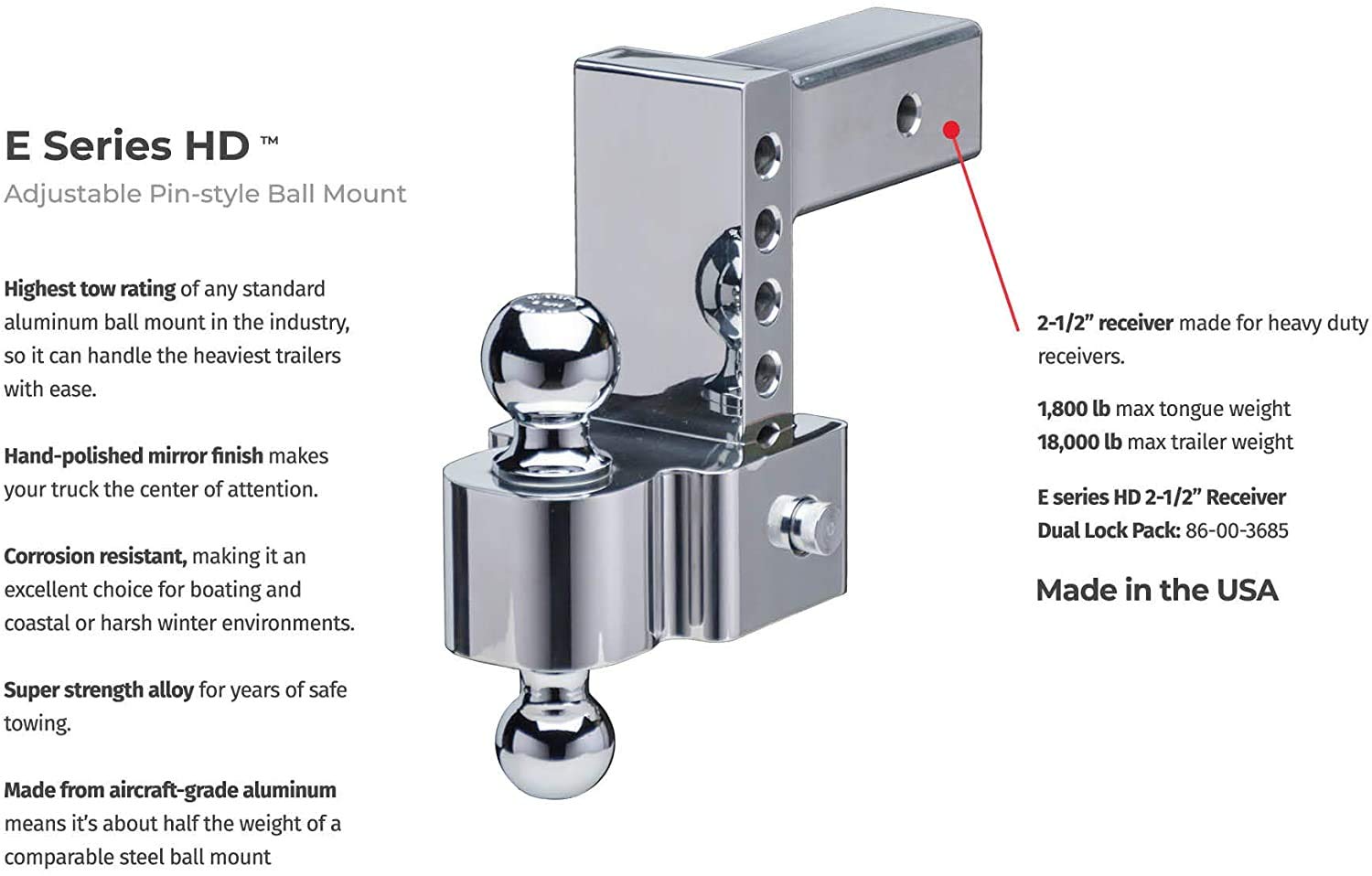 Fastway 42-00-2825 Flash 8In E-Series Heavy Duty 2 1/2In Shank W/2In & 2 5/16In Chrome Balls