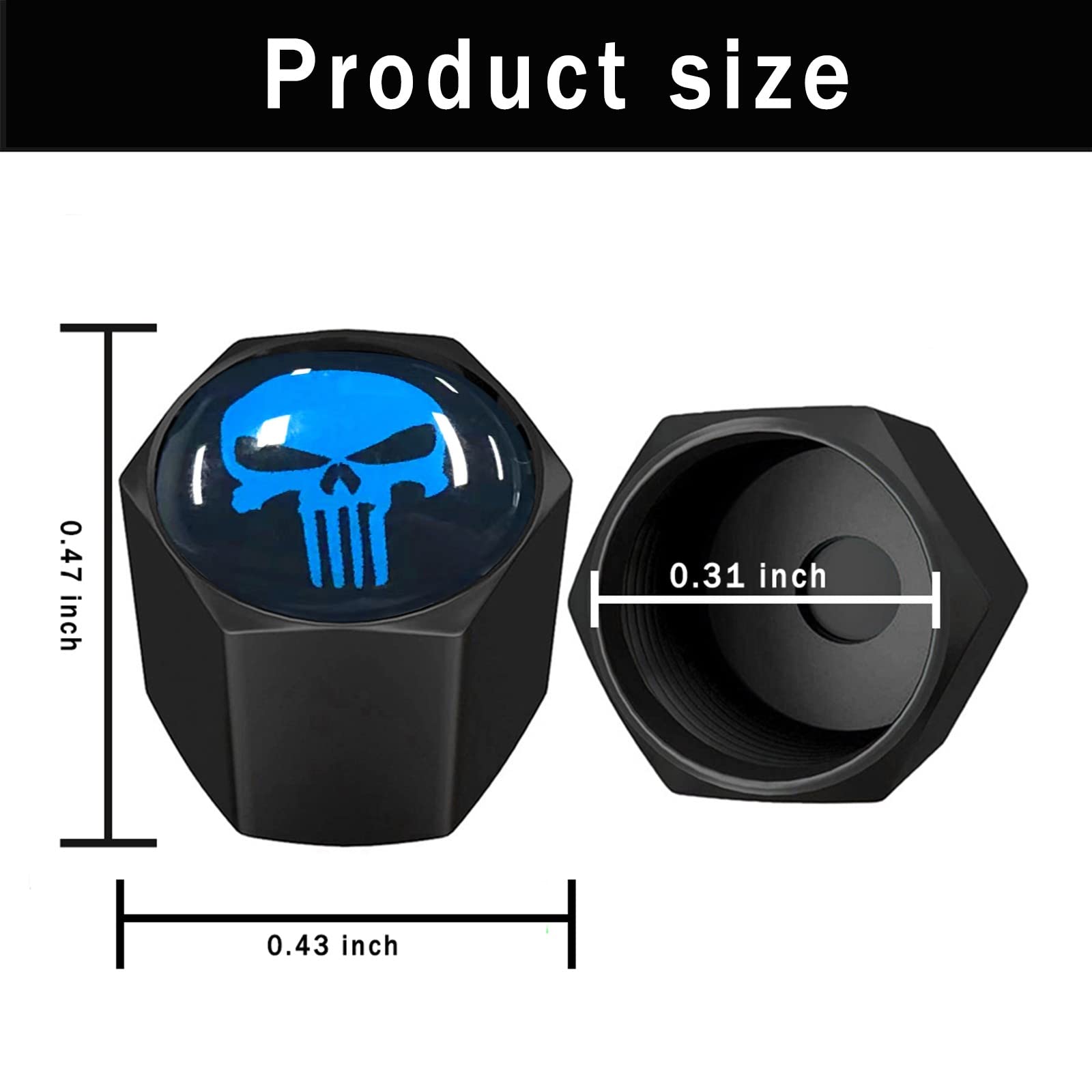 Ajxn 4 Pack Skull Car Wheel Tire Valve Stem Caps Airtight Dust Proof Covers Universal Tire Air Valve Caps For Cars, Trucks, Bicycles, Car Accessories For Men And Women Blue