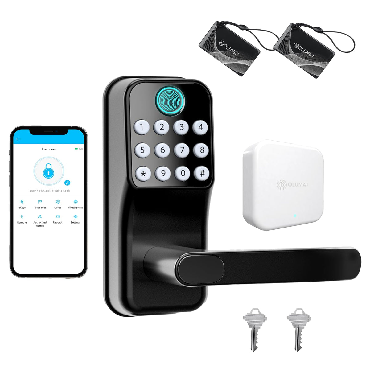 Smart Door Lock With Handle: Keyless Entry Door Lock With Gateway - Wi-Fi Keypad Smart Door Lock - Remote Control Digital Lock For Front Door Anywhere - Compatible With Alexa To Voice Control