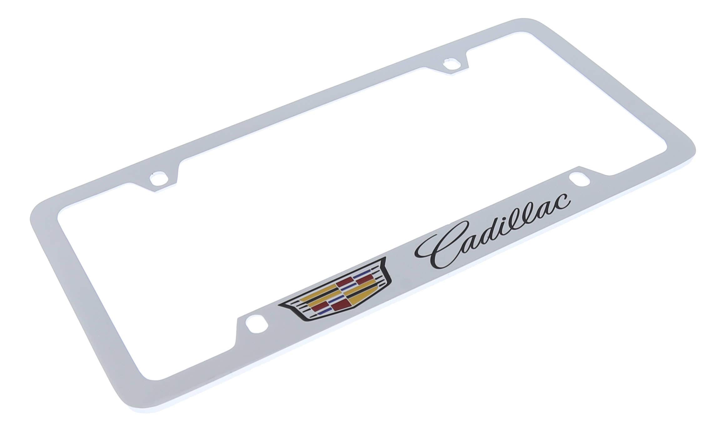 License Frame Inc. Cadillac With Crest Brass License Plate Frame With Chrome Finish (4 Hole)
