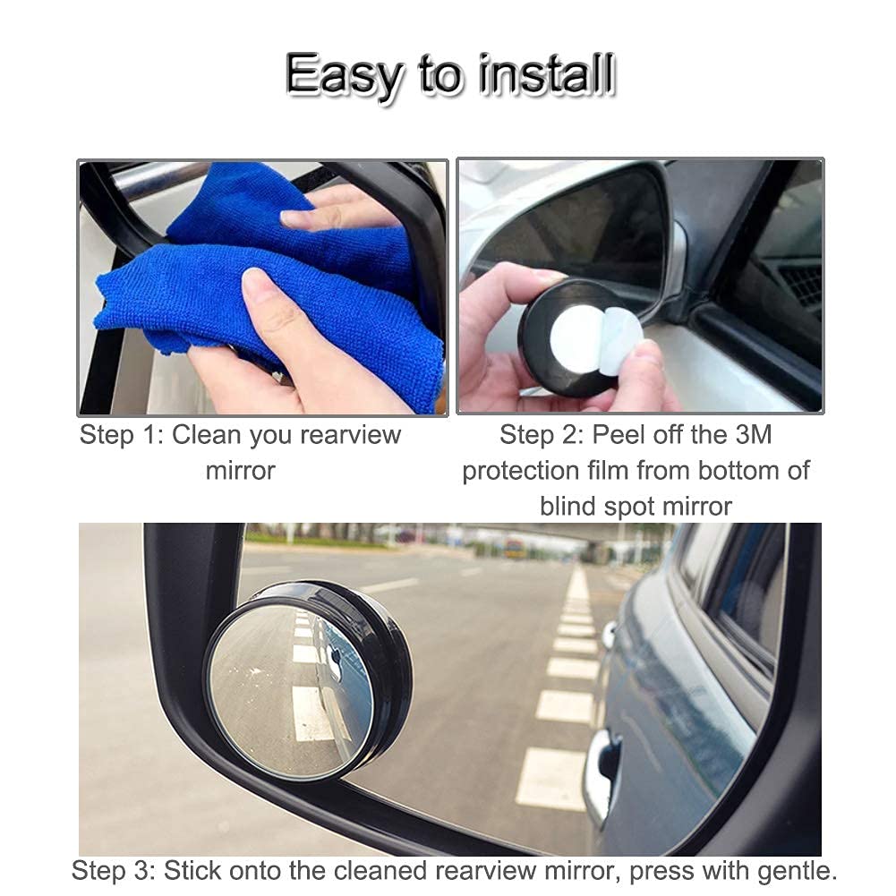 Kewayo 2 Pack Automotive Blind Spot Mirrors, Small Round Convex Adjustable 360°Rotate Wide Angle Car Rear View Mirror For All Universal Vehicles Car Fit Stick-On Design