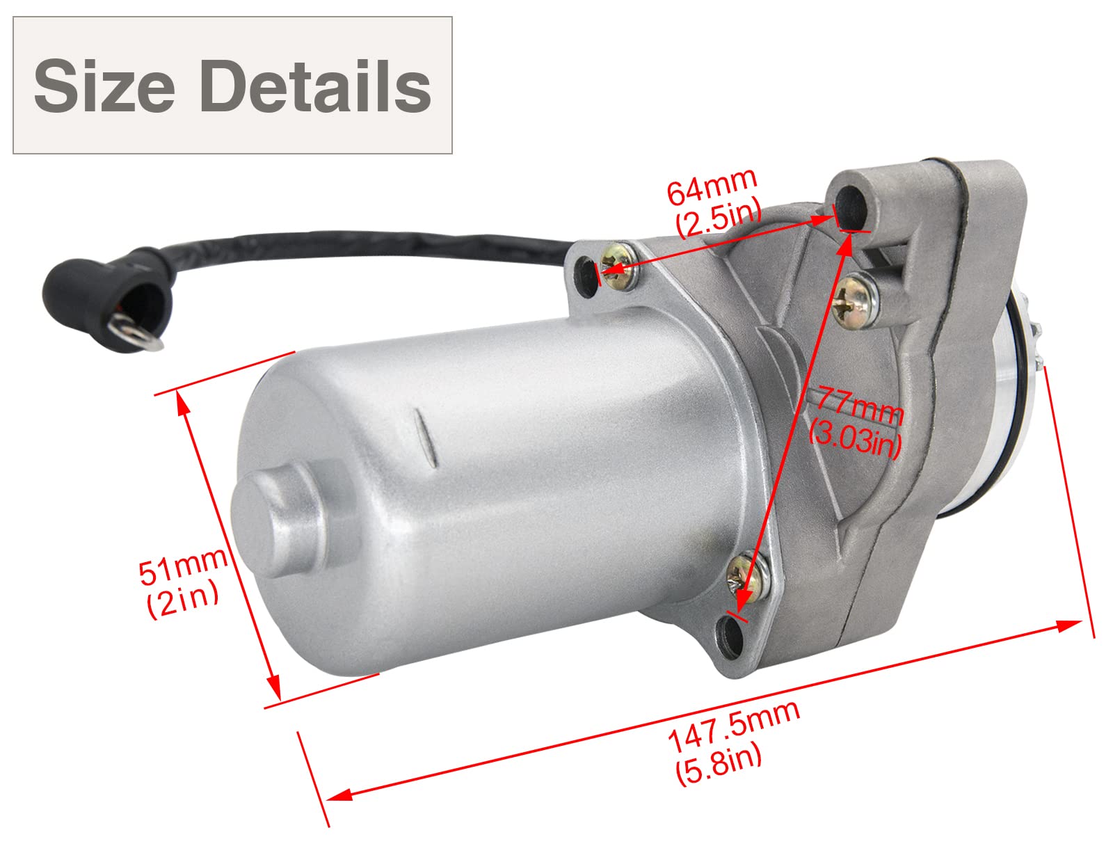 3 Bolt Starter Compatible For 125Cc 110Cc 100Cc 90 Cc 70Cc 50Cc Tao Tao Atv Dirt Bike Go Karts Four Wheeler Pit Bike 3 Bolt Starter Motor With Line