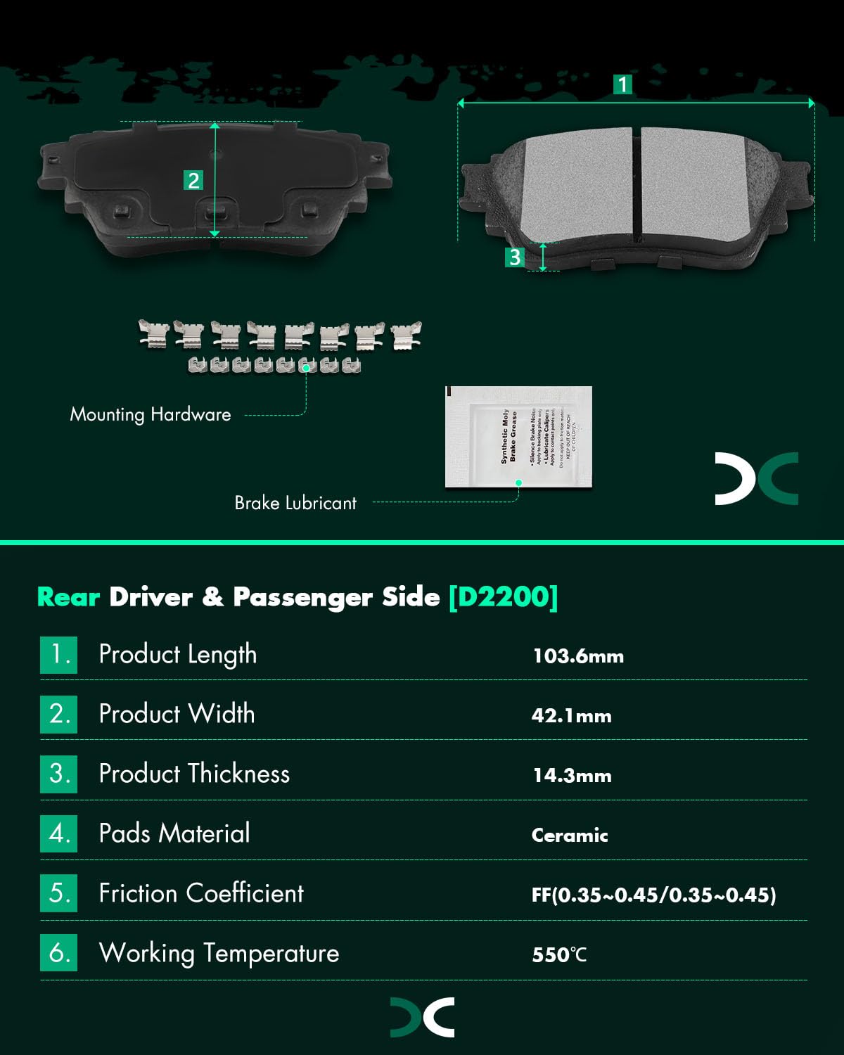 Scitoo Rear Disc Brake Pad Set 4Pcs W/Hardware Fit For Nissan For Altima 2019