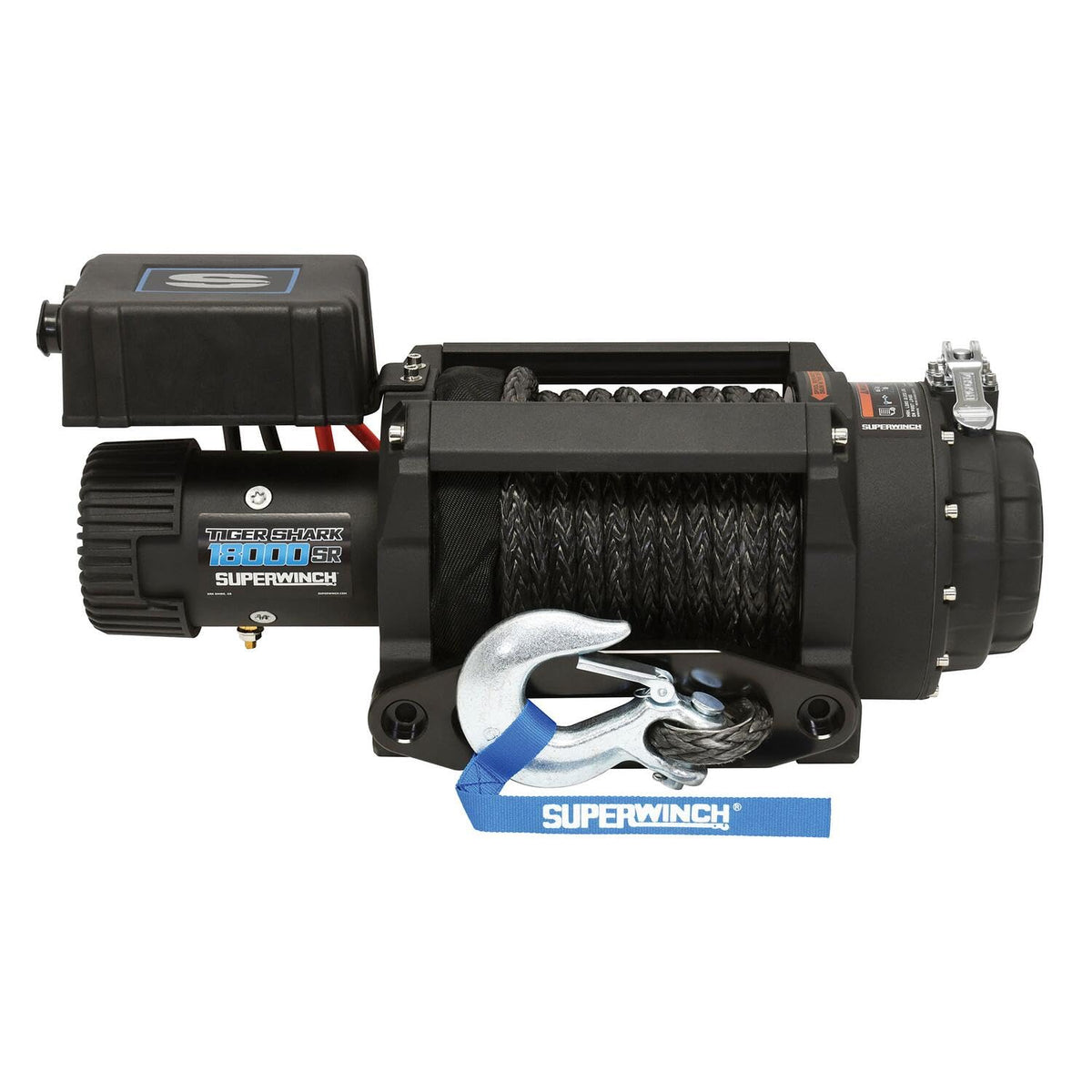 Superwinch 1518001 Tiger Shark 18000Sr 12V Dc Winch 18,000Lb/8165Kg Single Line Pull With Hawse Fairlead, 33/64'' X 80' Syntheti