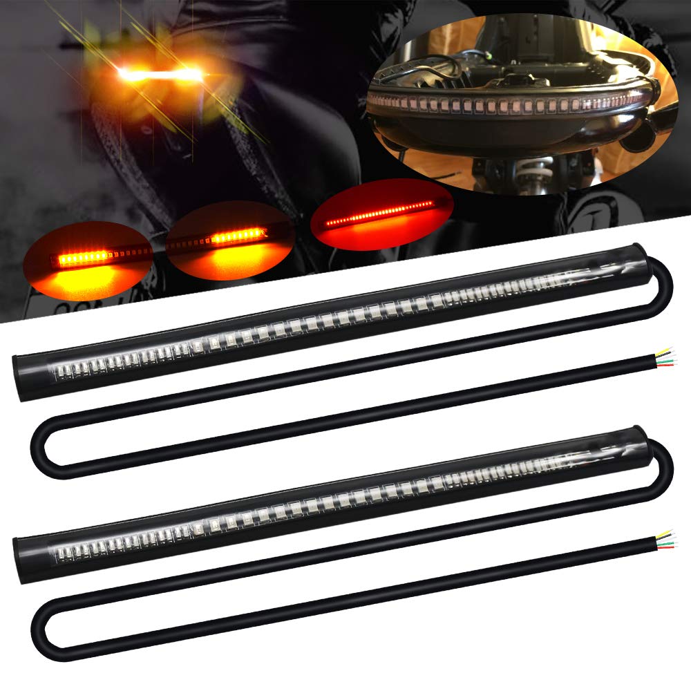 Universal Motorcycle Tail Lights 48 LEDs Amber/Red Colors Brake Stop Turn Signal Flexible LED Strips for Davidson Harley,motorbi