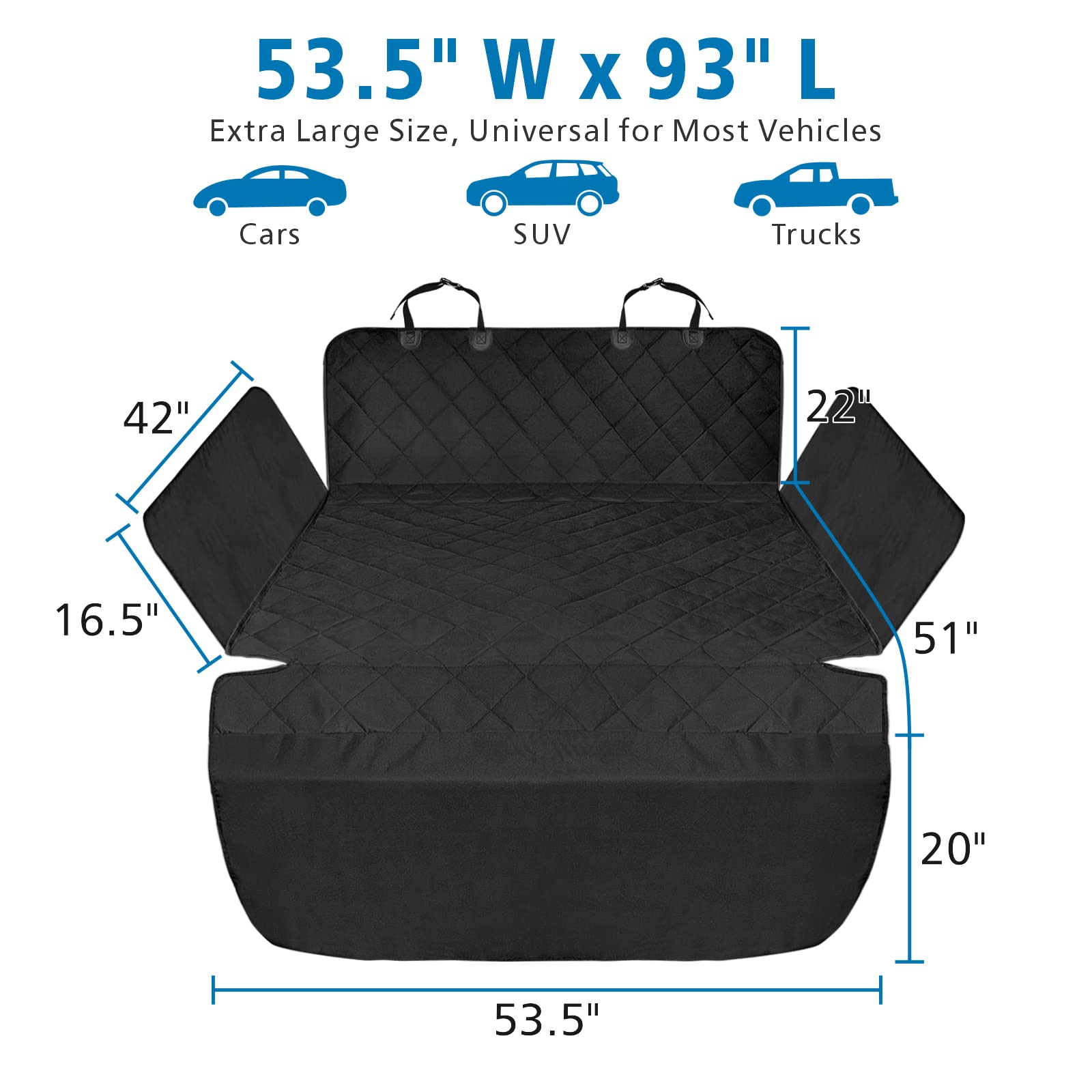 Funnipets Cargo Liner For Suv, Water-Resistant Dog Cargo Cover With Side Walls Protector And Bumper Flap, Non-Slip Backing, Quilted Pet Seat Cover, Large Size Universal Fit, Black