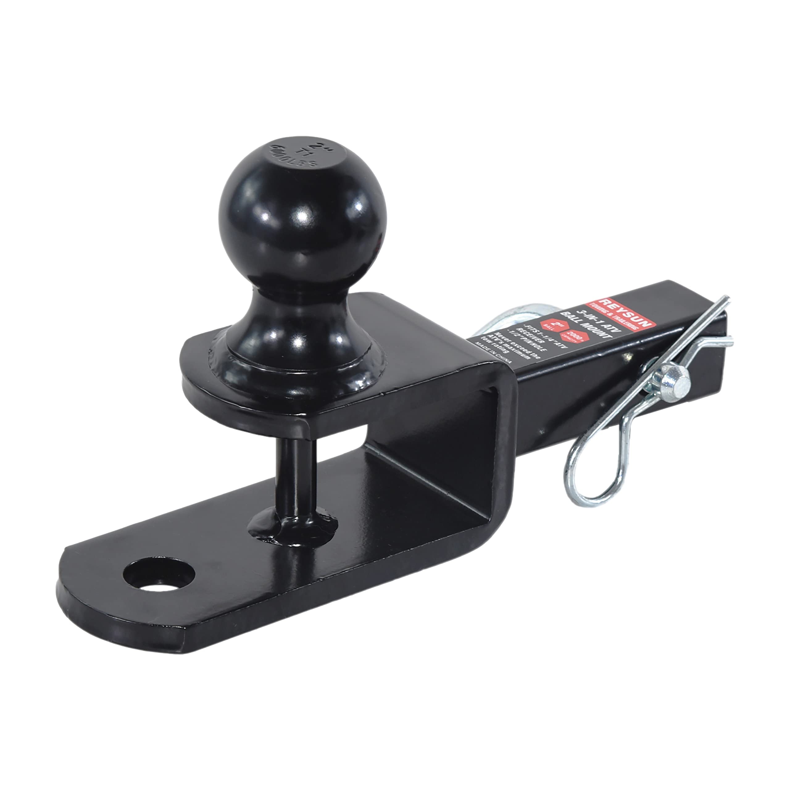Reysun 864031 3 In 1 Atv/Utv Trailer Hitch Towing Ball Mount With 2 Inch Trailer Ball, Fits 1-1/4 Inch Hitch Receiver