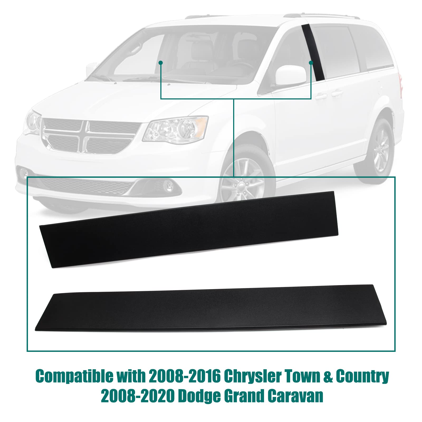 926-445 926-446 B Pillar Trim Door Molding for Front Passenger & Driver Side Windshield Outer Compatible with 2008-2016 Chrysler