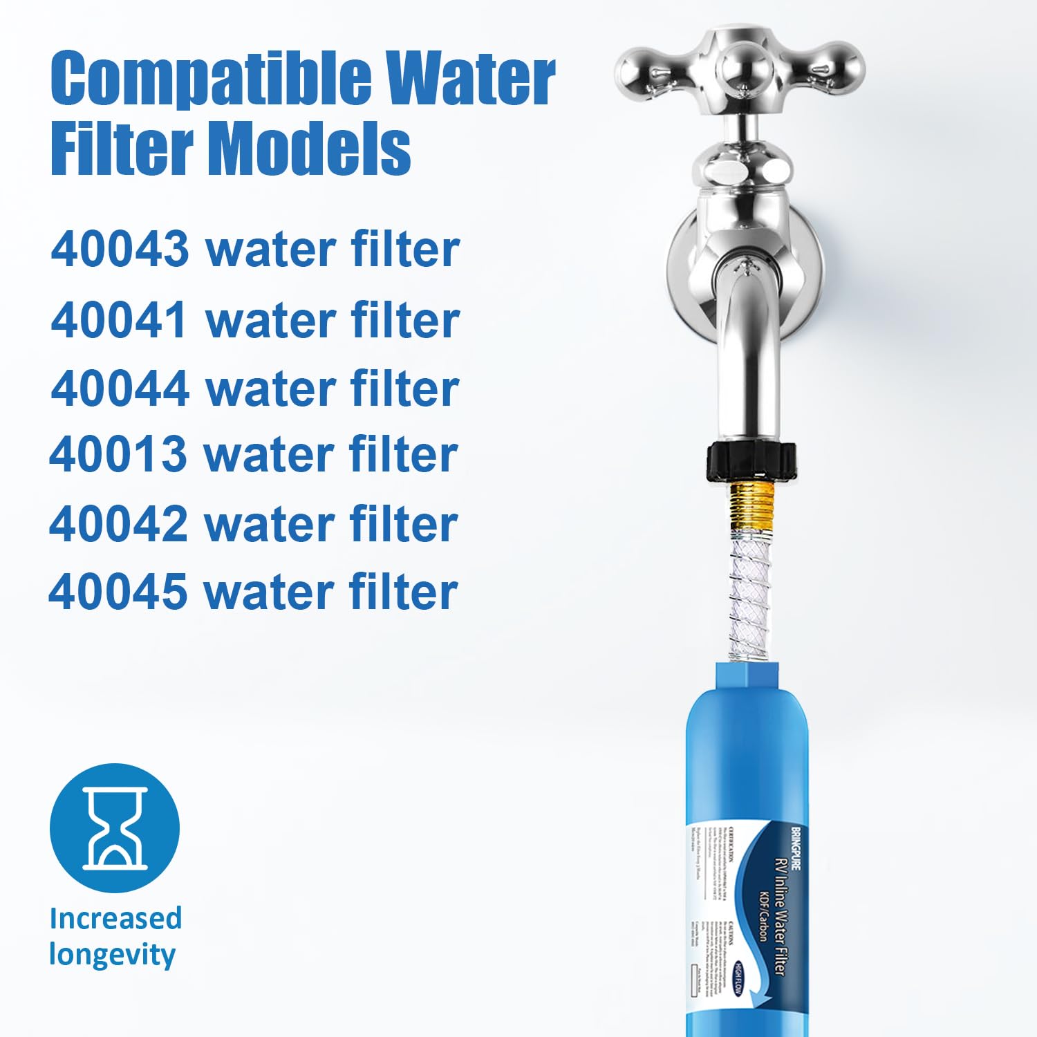 RV Inline Water Filter with Flexible Hose Protector, Certified by NSF to Reduce Bad Taste, Odors, Rust, Chlorine, Lead, Fluoride