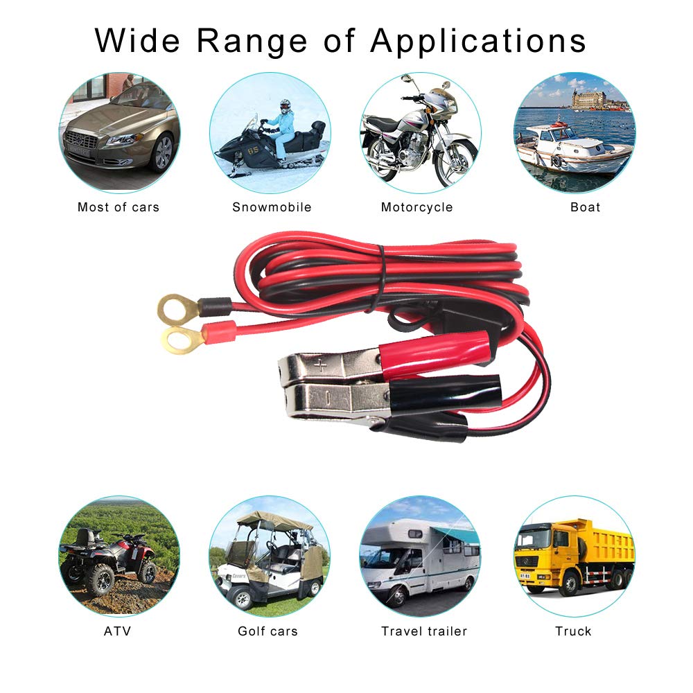 Kuncan Battery Alligator Clips To O Ring Terminal Harness Wire 2 Pin Lug Cable (6Ft)