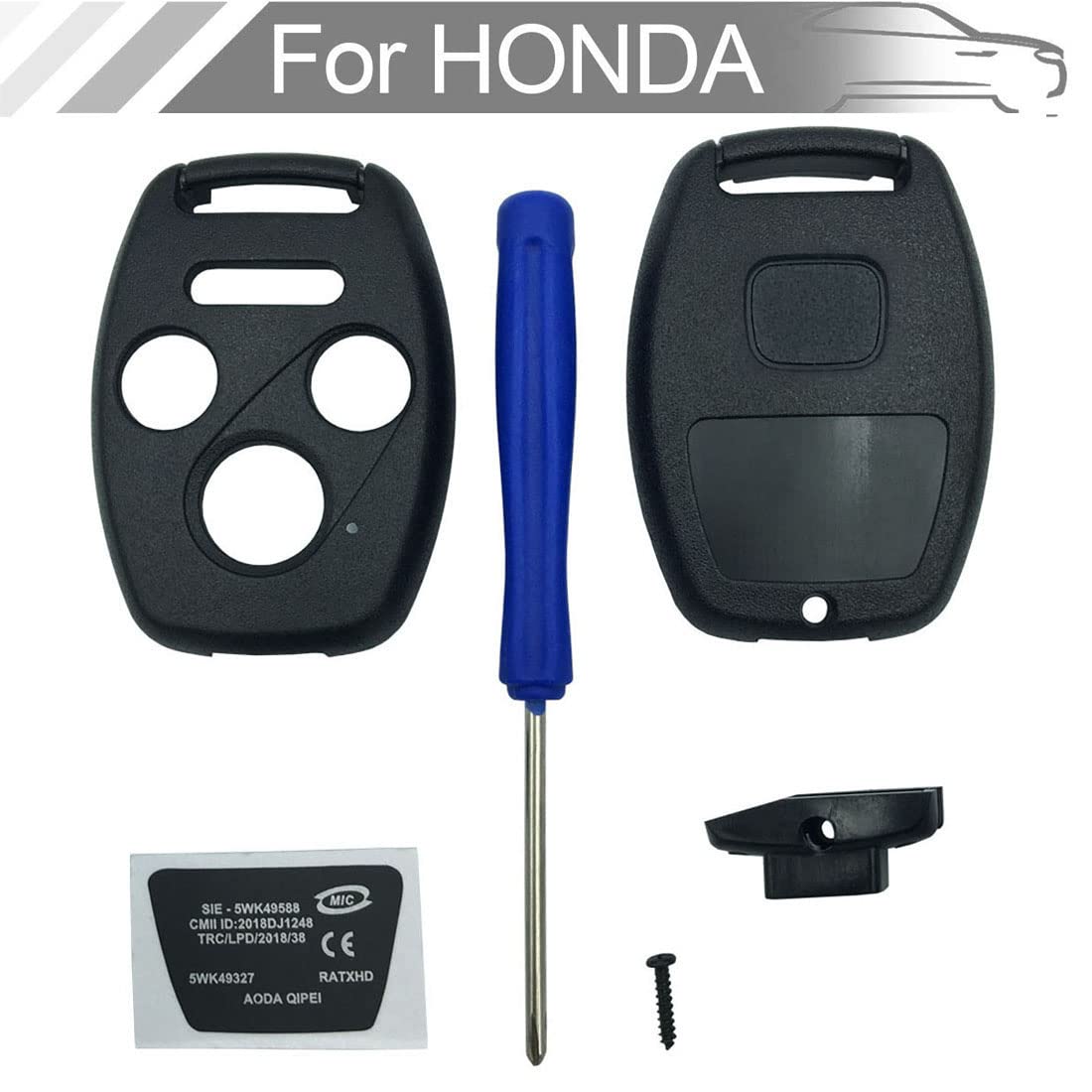New 4 Button Key Fob Shell Case Fit For Honda Civic Accord Ex Pilot Fit Keyless Entry Remote Key Housing Replacement With Screwdriver (3+1Button 1Pcs)