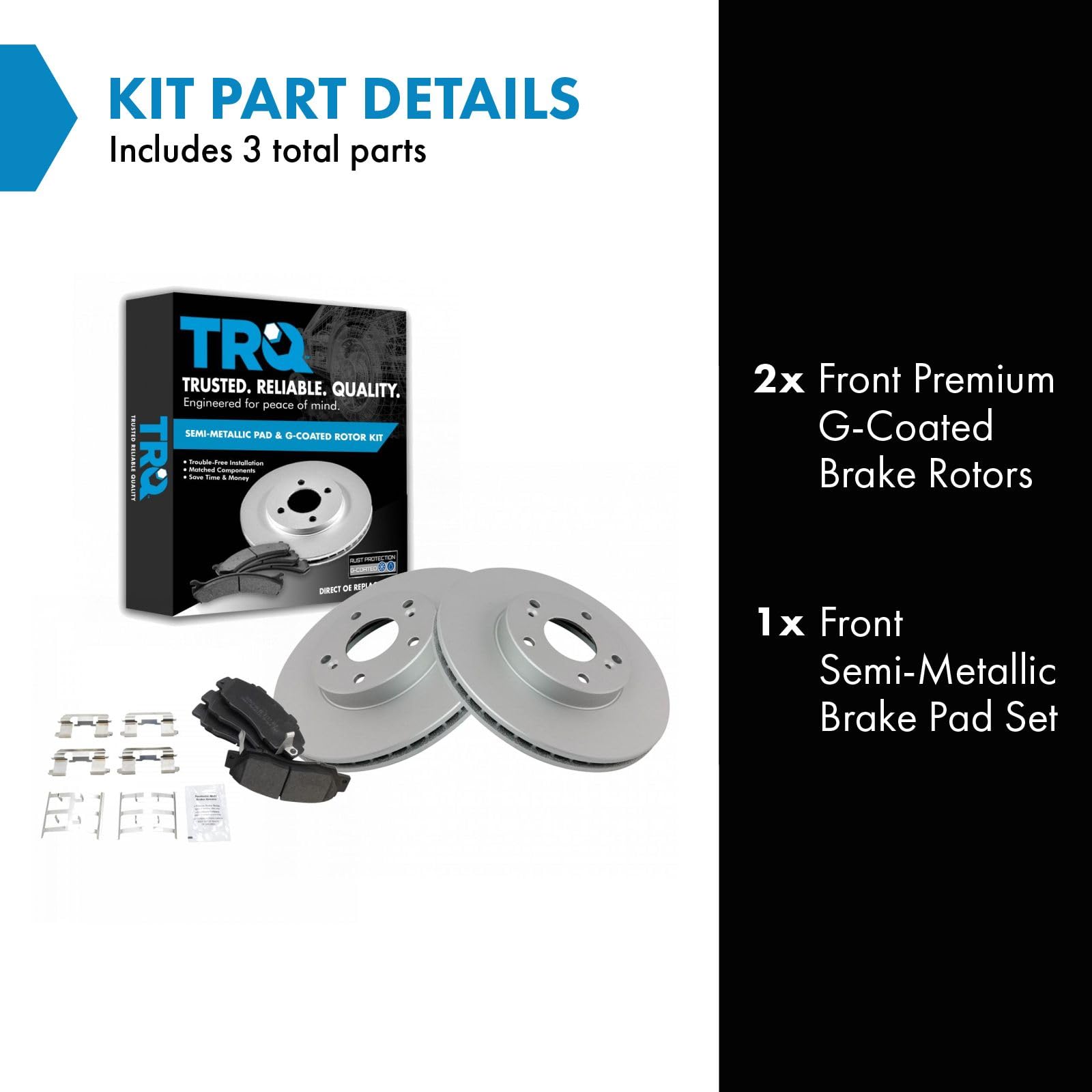 Trq Front Brake Pad & Rotor Kit Brake Pads Brake Rotor Semi-Metallic Premium G-Coated Compatible With 1998-2002 Honda Accord