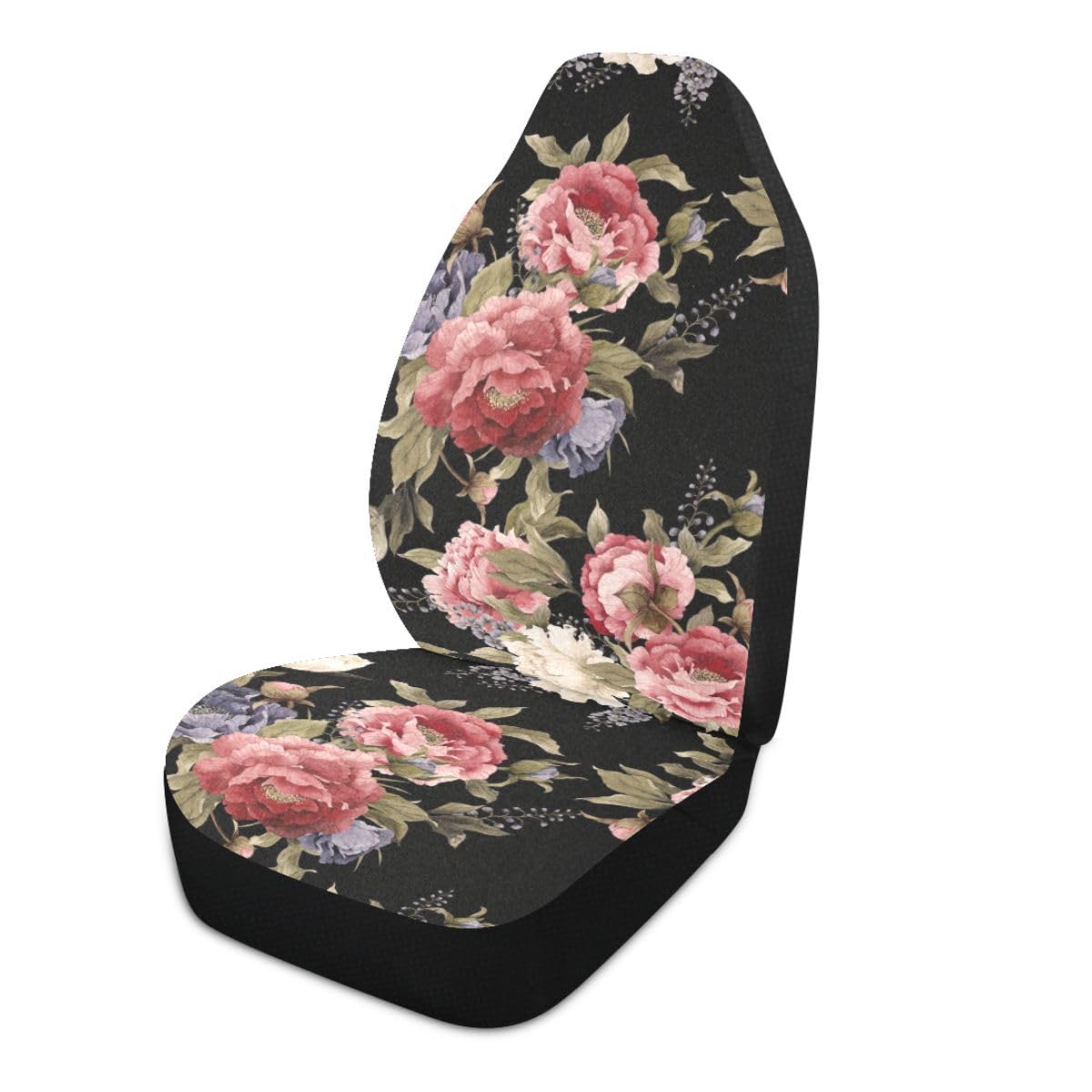 LONSANT Dark Vintage Floral Flowers Print Car Seat Covers Set of 2,Seamless Floral Pattern with Peonies Watercolor Universal Aut