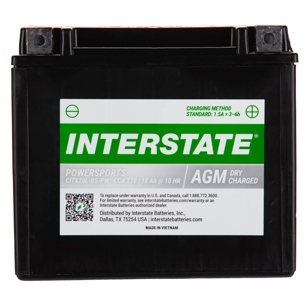 Interstate Batteries Ytx20Hl-Bs 12V 18Ah Powersports Battery 270Cca High-Performance Agm Rechargeable Replacement For Motorcycle