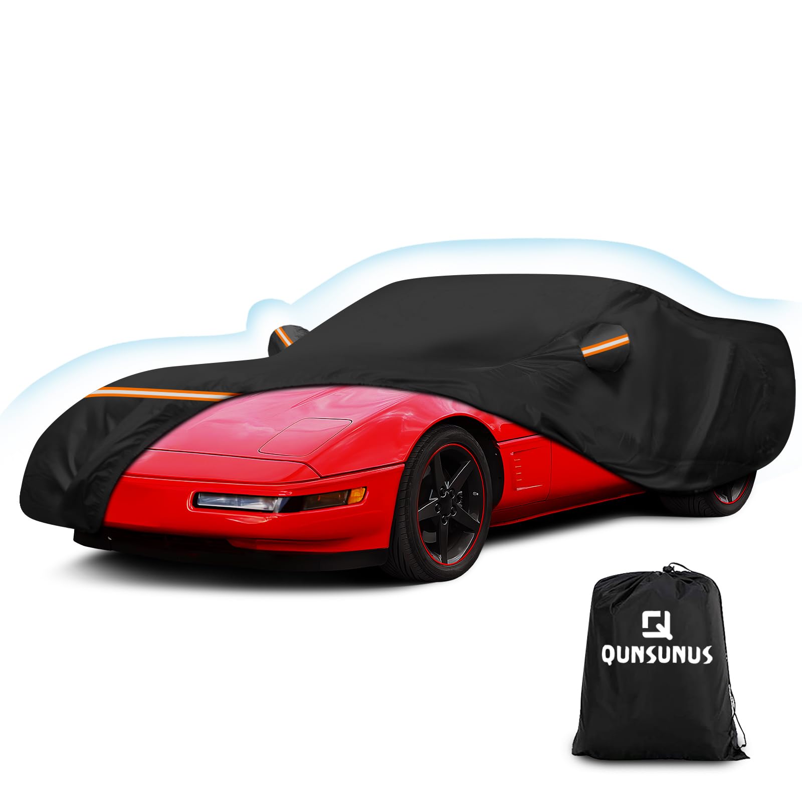 QUNSUNUS Waterproof Car Cover for C4 Corvette 1984-1996, Outdoor Car Covers with Zipper, All Weather Full Exterior Cover with St