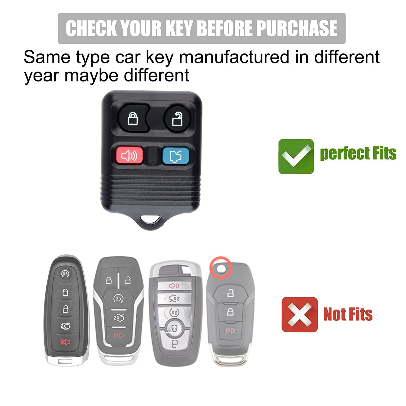 Gematay For Ford Key Fob Cover, Key Case Shell Compatible With Ford Mustang Edge Escape Expedition Explorer Escort Focus Fusion