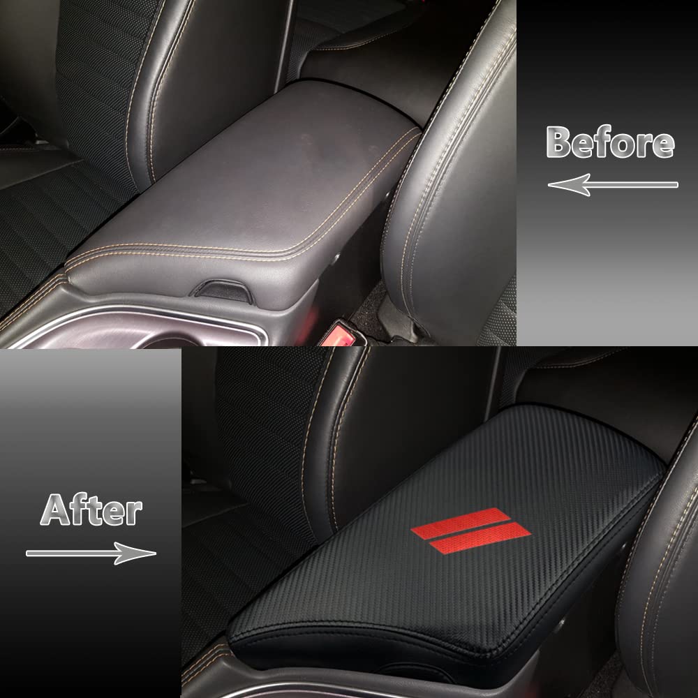 Cebat Center Console Armrest Box Cover Anti-Scratch Leather Auto Central Armrest Protector Pad Interior Decoration Accessories Fit For Dodge Challenger 2015-2023(Carbon Fiber)