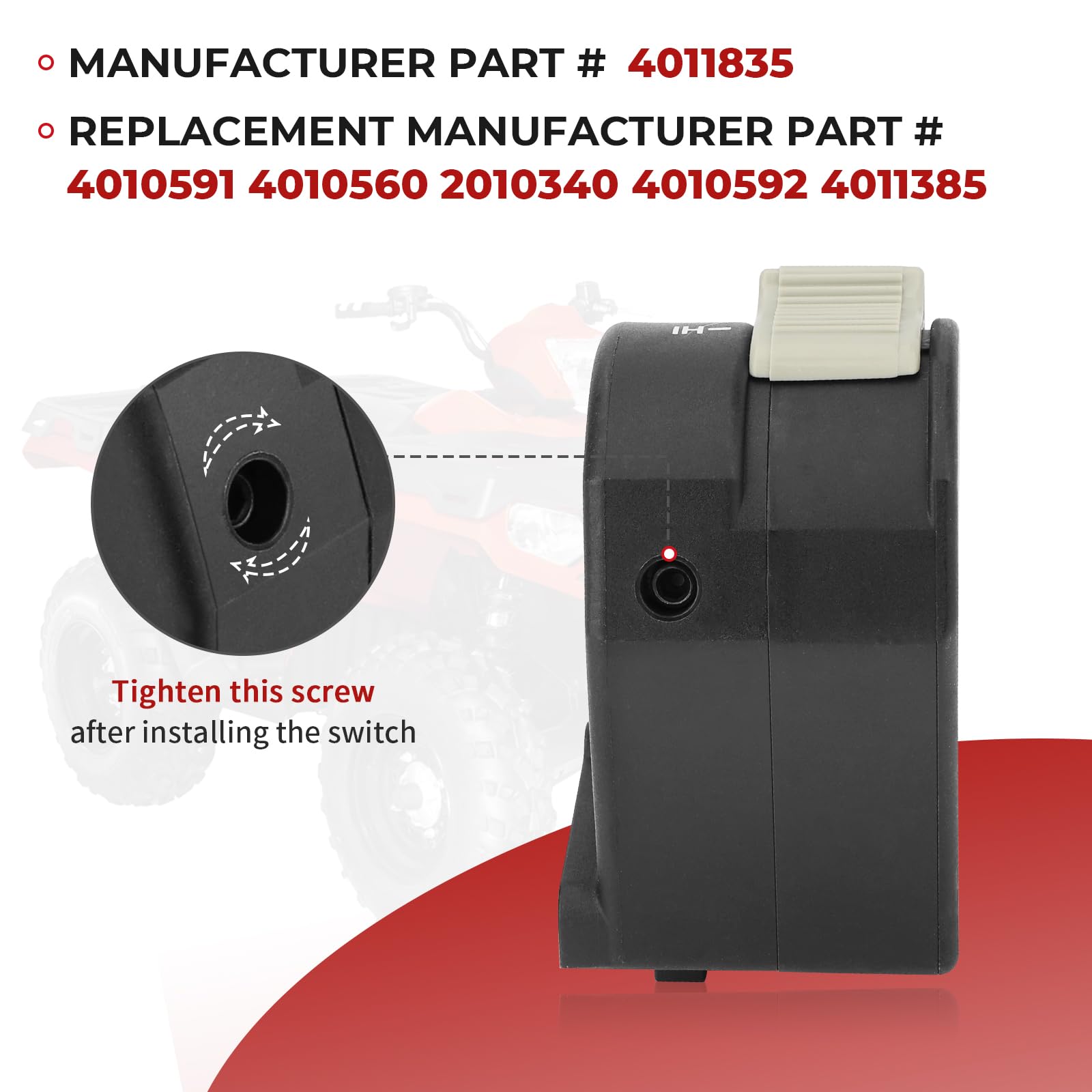 Handlebar Stop Headlight Light Switch for Polaris Sportsman-400/450/500/550/570/600/700/800/850/1000 Scrambler-850/1000 ATP-330/