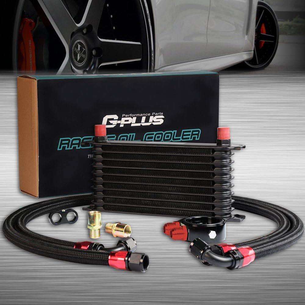G-PLUS 10 Row AN10-10AN Universal Engine Transmission Oil Cooler Kit Oil Filter Relocation Kit Aluminum Radiator Oil Cooler Cond