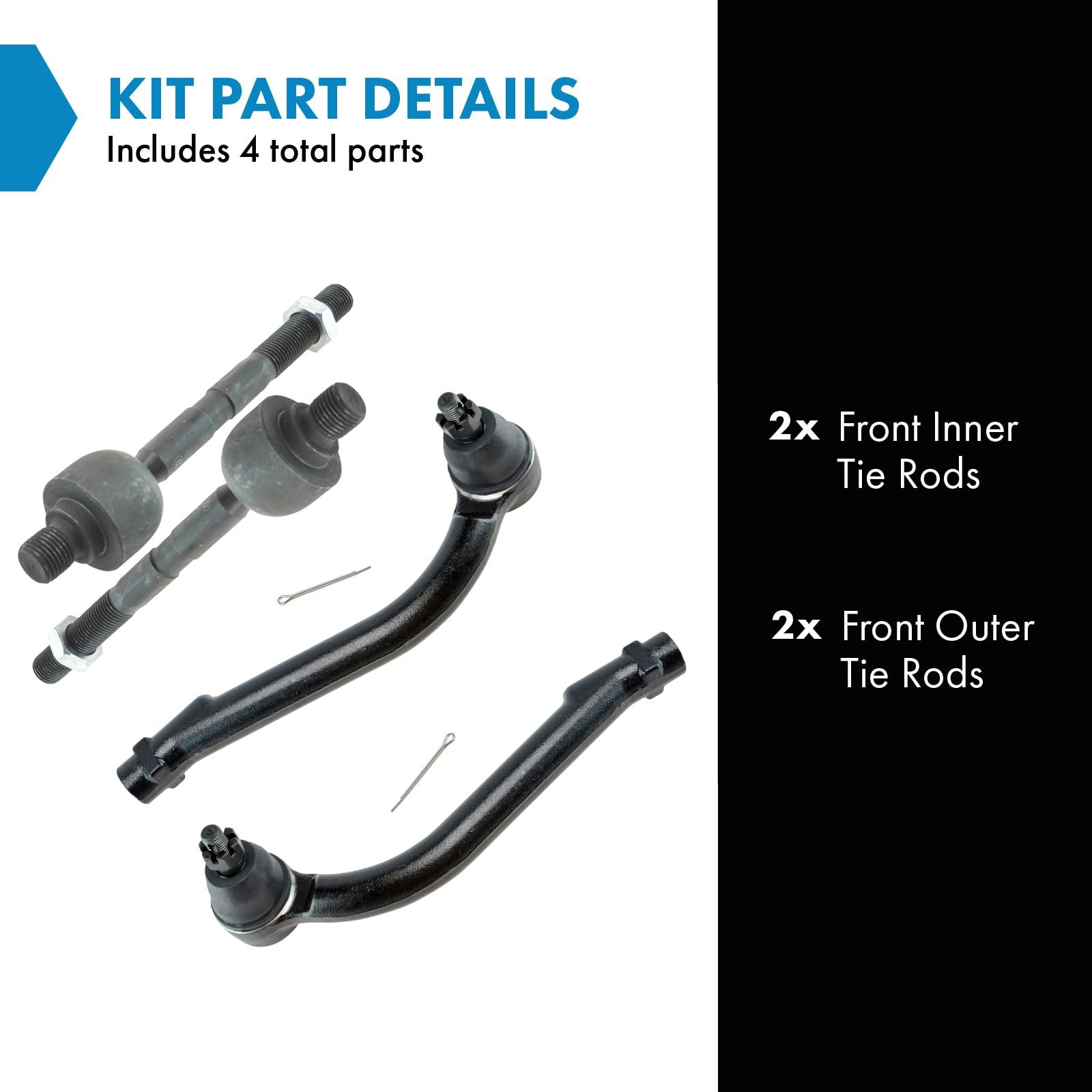 Trq Front Inner And Outer Tie Rod Set Compatible With 2007-2010 Hyundai Elantra 2010-2013 Kia Forte 2010-2016 Forte Koup