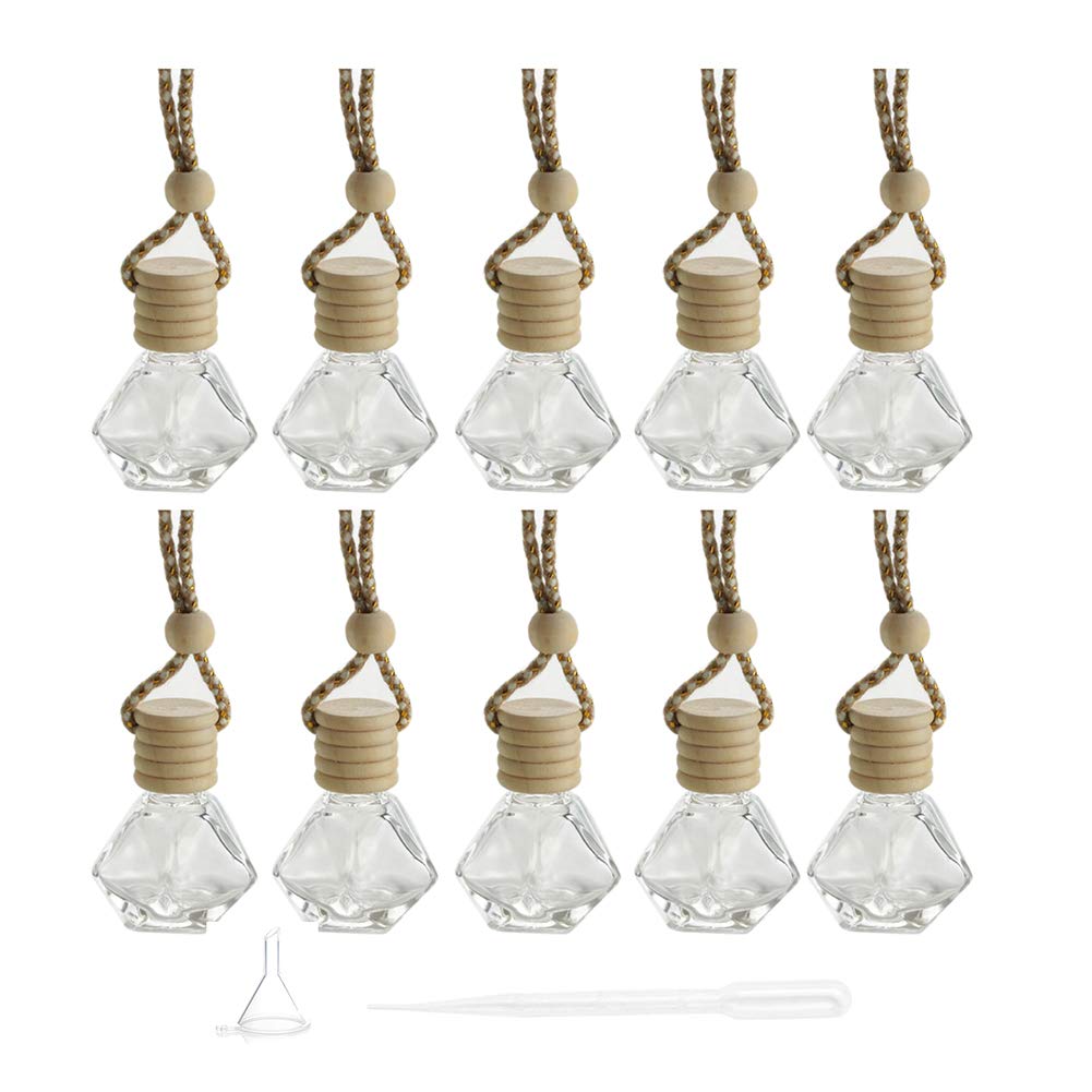 10 Packs Car Hanging Diffuser Empty Glass Perfume Bottles Air Freshener Diffuser Bottle Pendant Oil Fragrance Aromatherapy Bottl