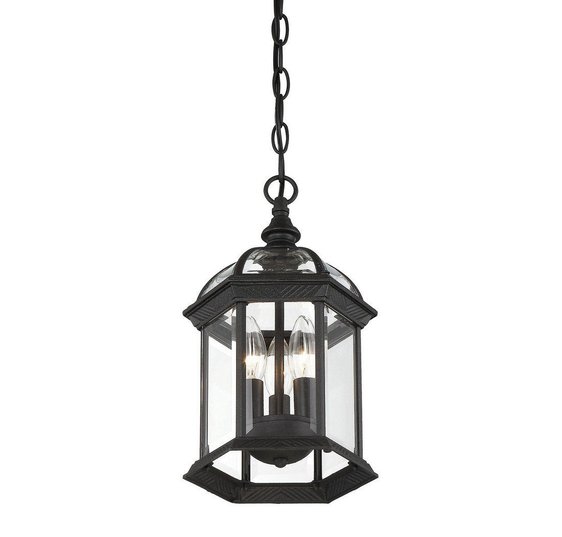 Savoy House 5-0635-Bk Outdoor Pendant With Clear Beveled Shades, Textured Black Finish