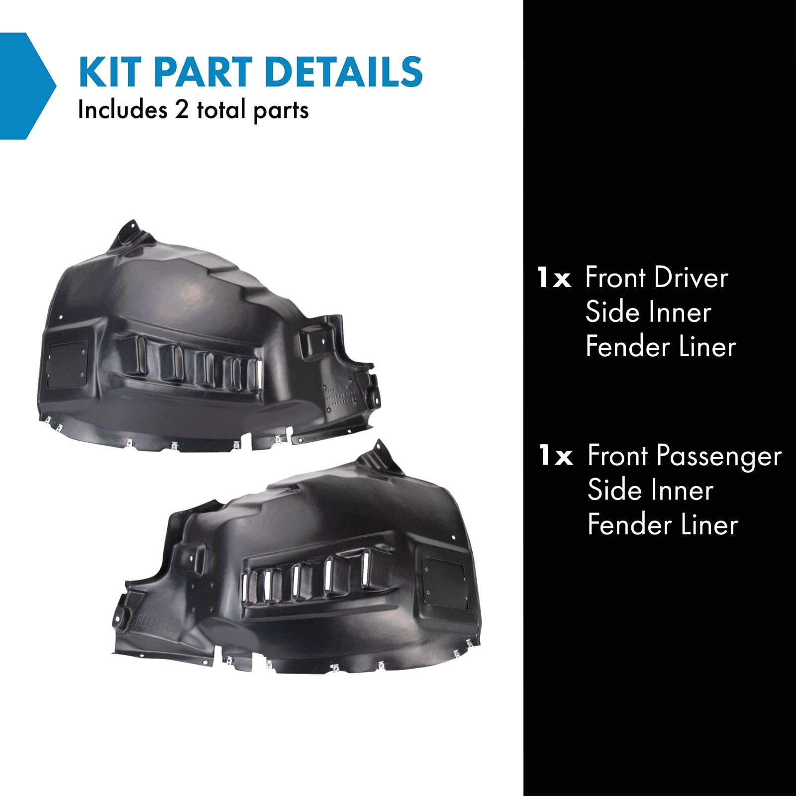 Trq Front Inner Fender Liner Set Compatible With 2014-2021 Ram Promaster 1500 Promaster 2500 Promaster 3500 Ch1248197 Ch1249197