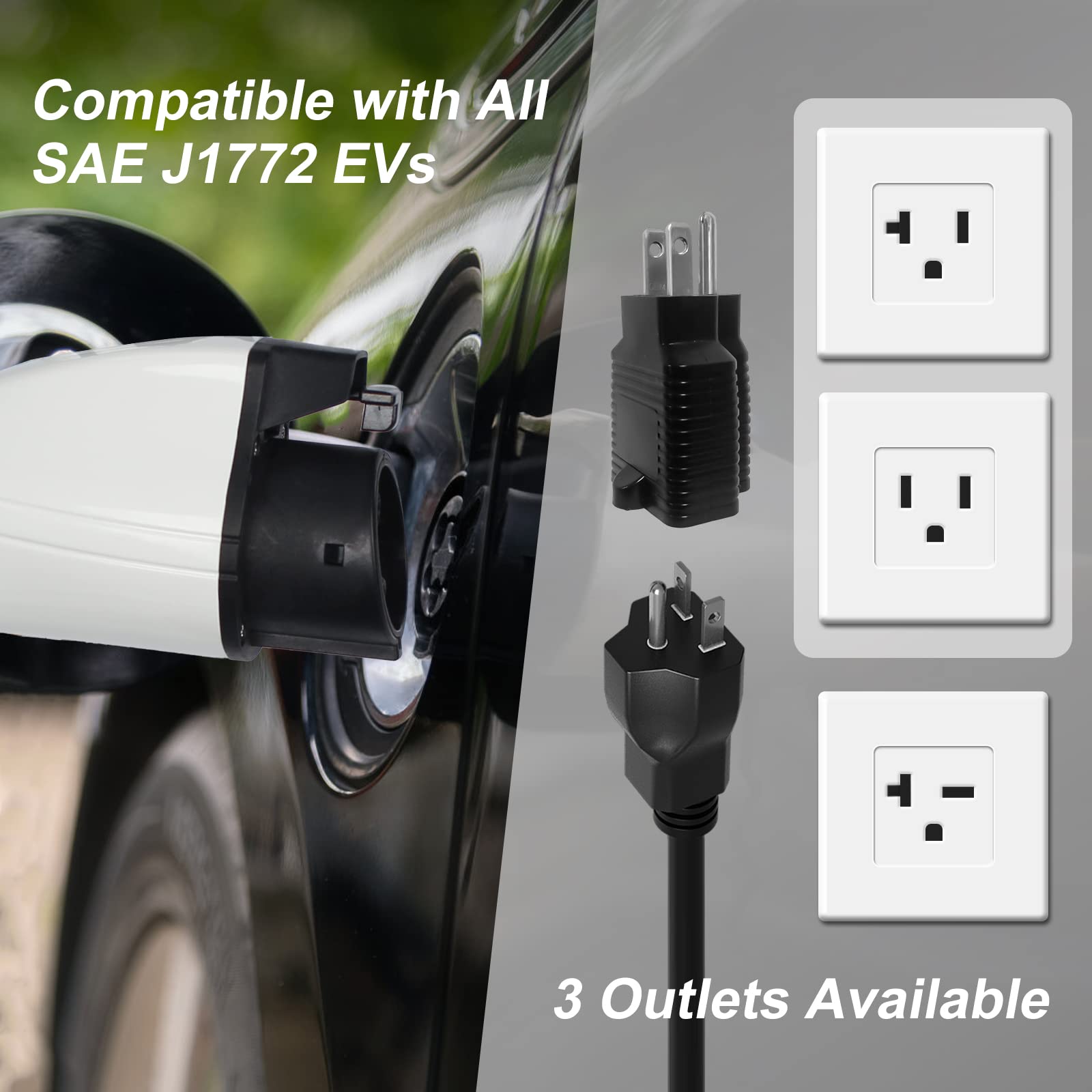 Megear Skysword ? Level 1-2 Ev Charger, 100-240V 16A 25Ft Portable Evse, Nema 6-20 Plug With Nema 5-15 Adapter Electric Vehicle
