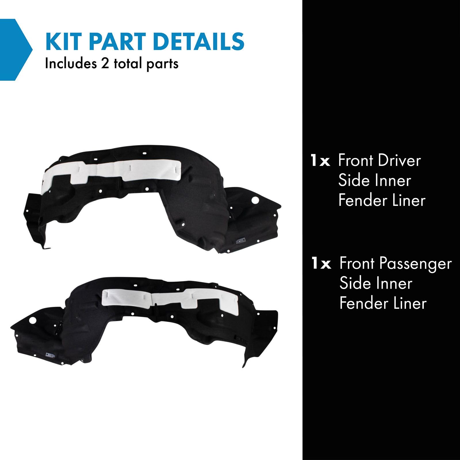 Trq Front Inner Fender Liner Set Compatible With 2019-2022 Lexus Ux200 2019-2023 Ux250H Lx1248144 Lx1249144