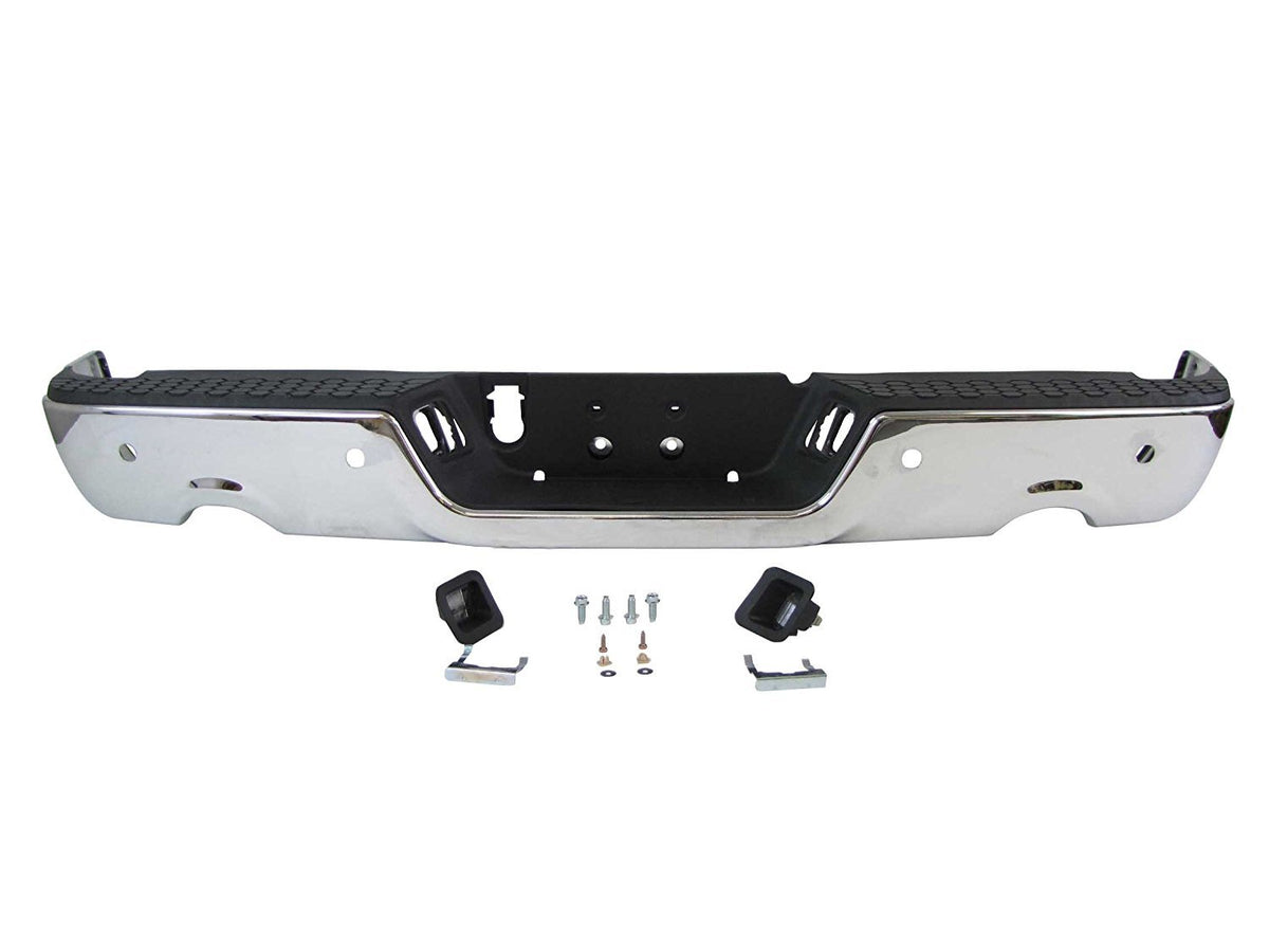 Acanii - For 2009-2018 Dodge Ram 1500 W/Dual Exhaust & Sensor Holes Only Chrome Steel Rear Step Bumper Complete Assembly