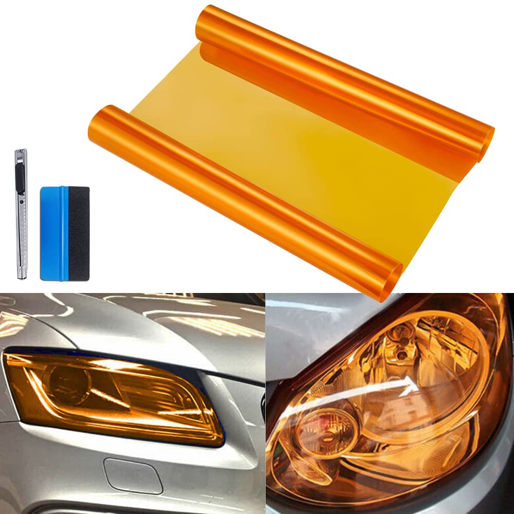 Lzlrun Extra-Wide Headlight Taillight Vinyl Tint Wrap 16 Inch X 60 Inch Roll Self Adhesive Fog Light Film Sheet Sticker Cover (Orange)