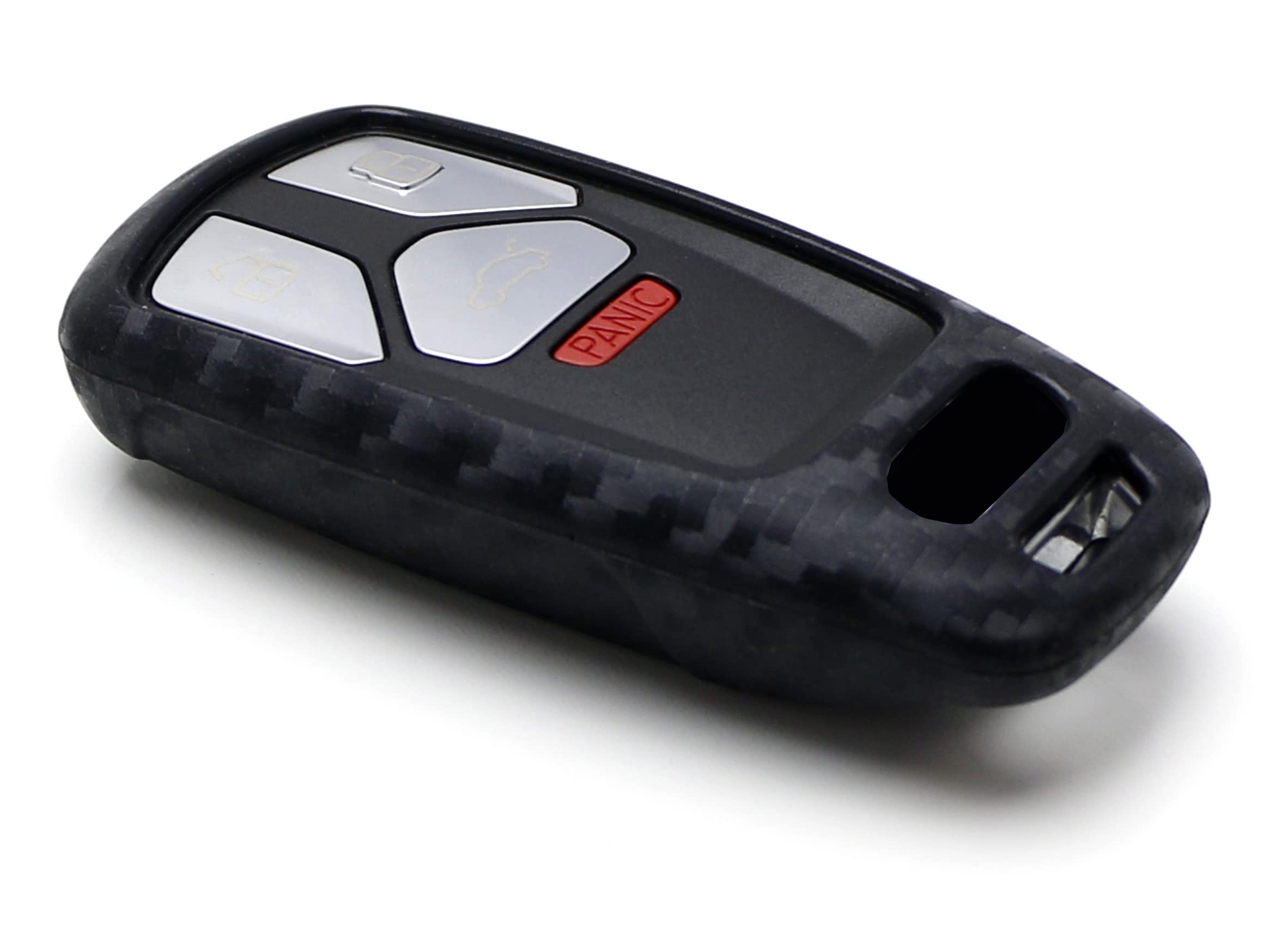 iJDMTOY Carbon Fiber Finish Soft Silicone Key Fob Cover Compatible with Audi 2017-up A4 A5 Q7 TT Smart Key (Black Twill Weave Pa